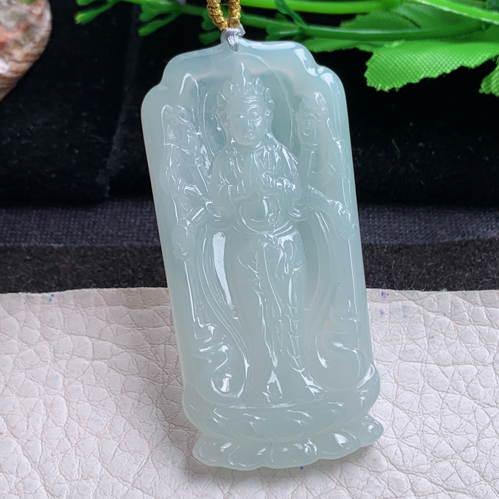 rp实拍57.6*28.3*5天然缅甸翡翠冰润千手观音 玉观音玉吊坠 玉挂件