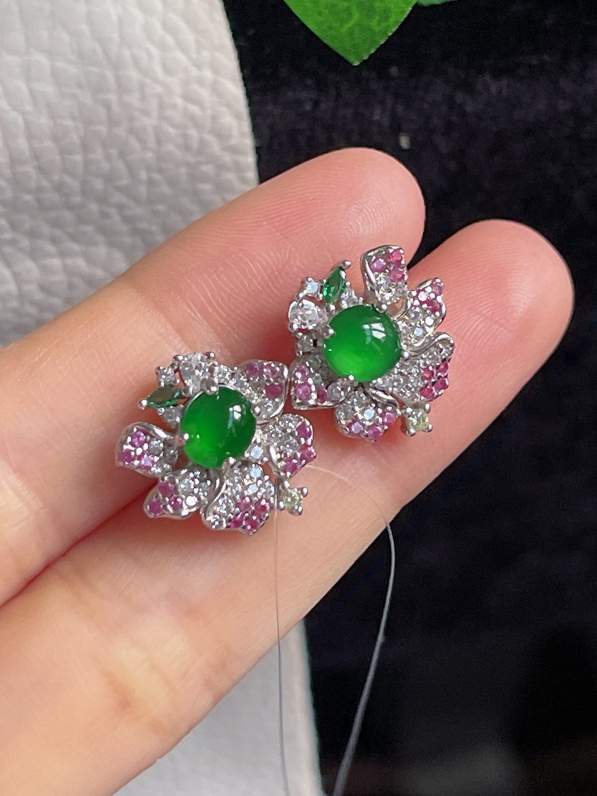 s925银 翡翠耳钉