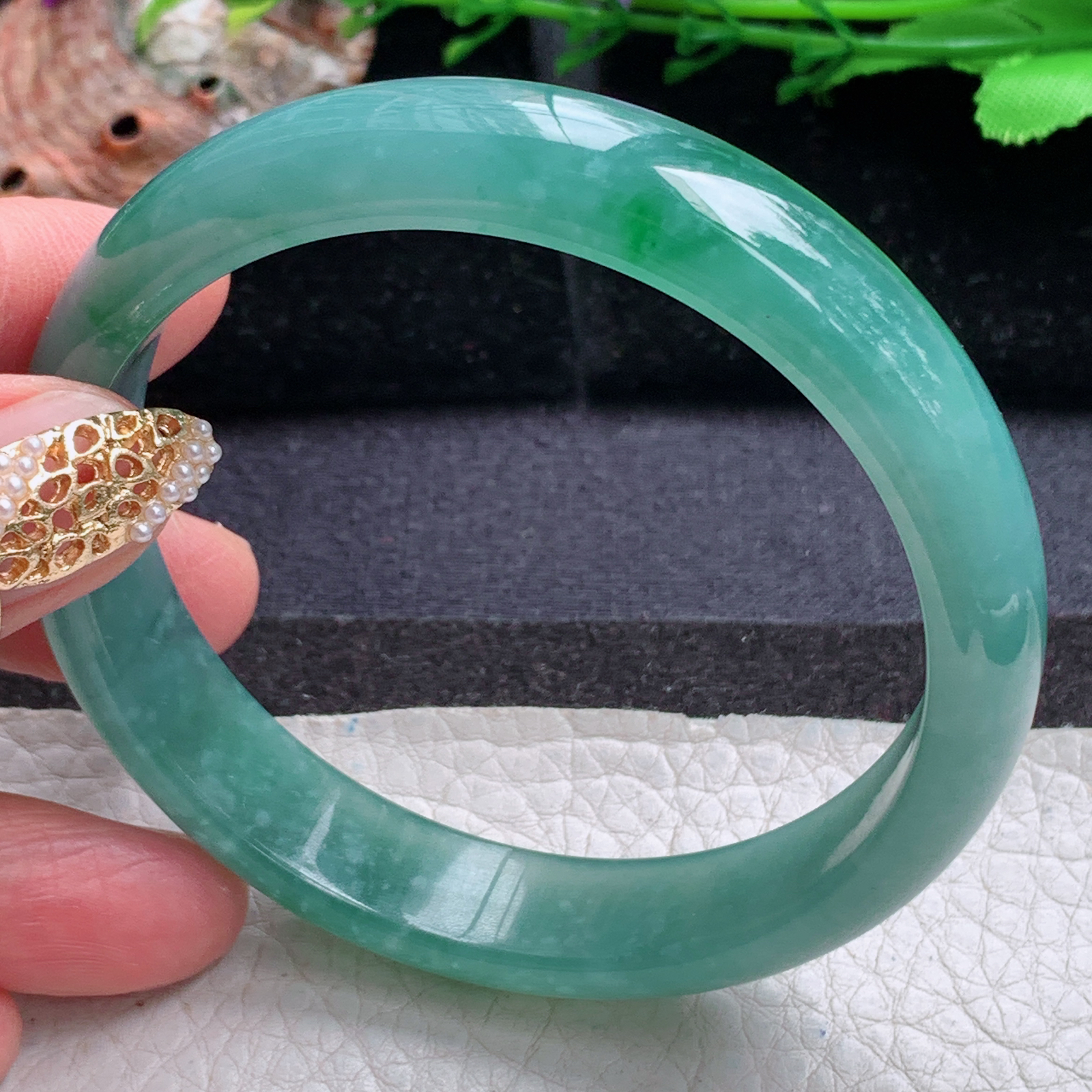 nr实拍59.5*13.3*7平安镯 天然翡翠a货手镯冰蓝绿正圈玉镯子