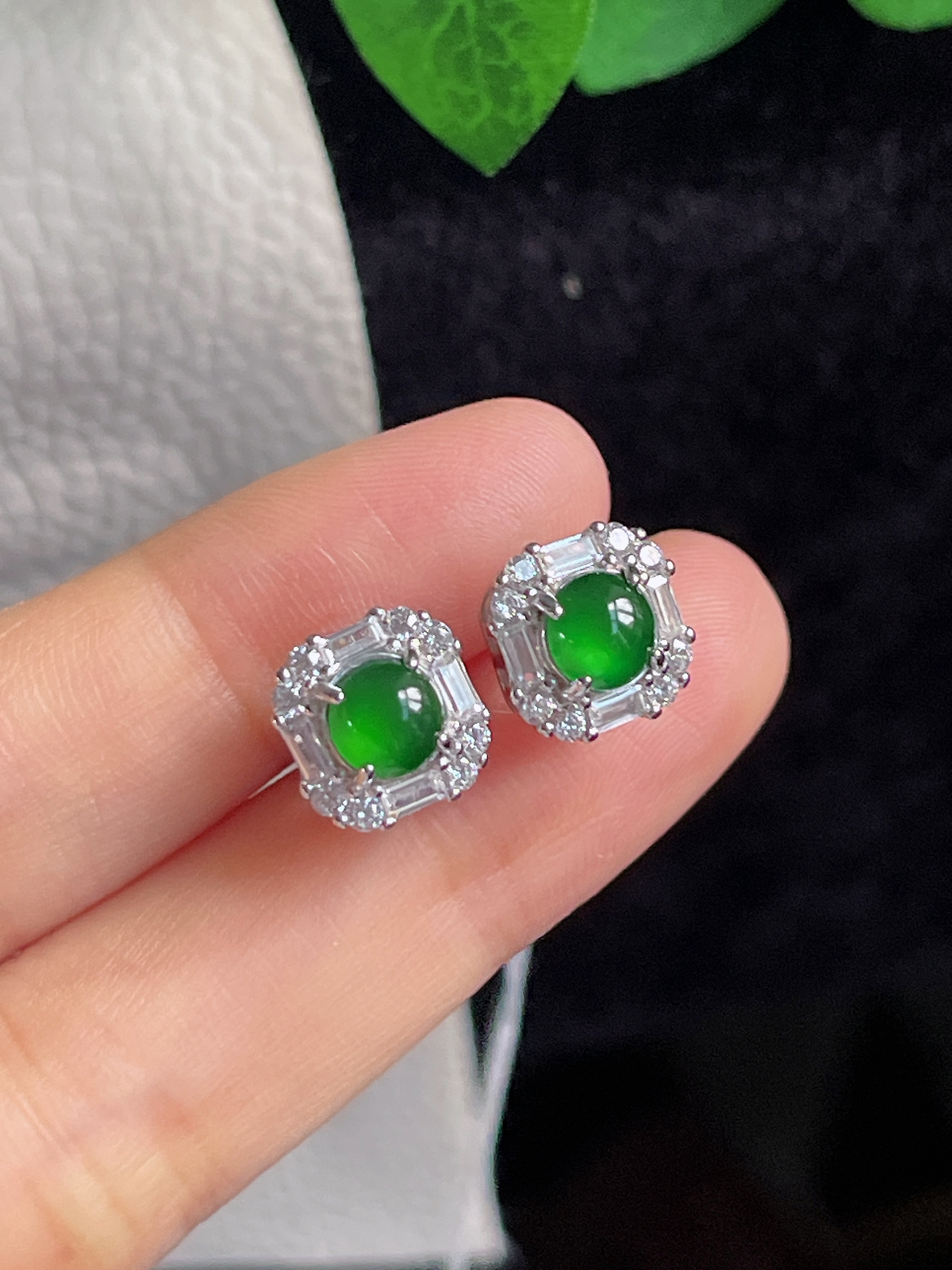 s925银 翡翠耳钉