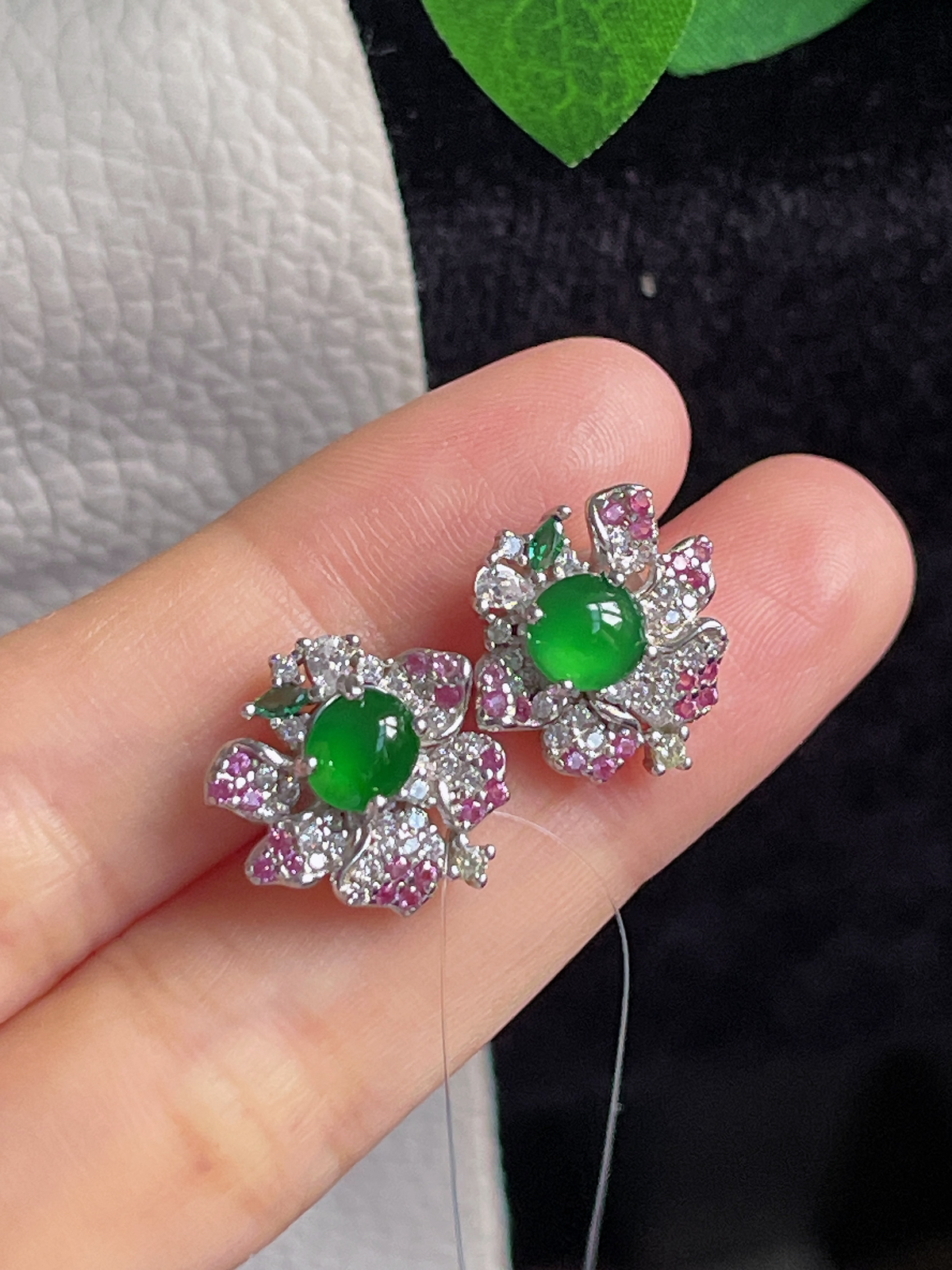 s925银 翡翠耳钉