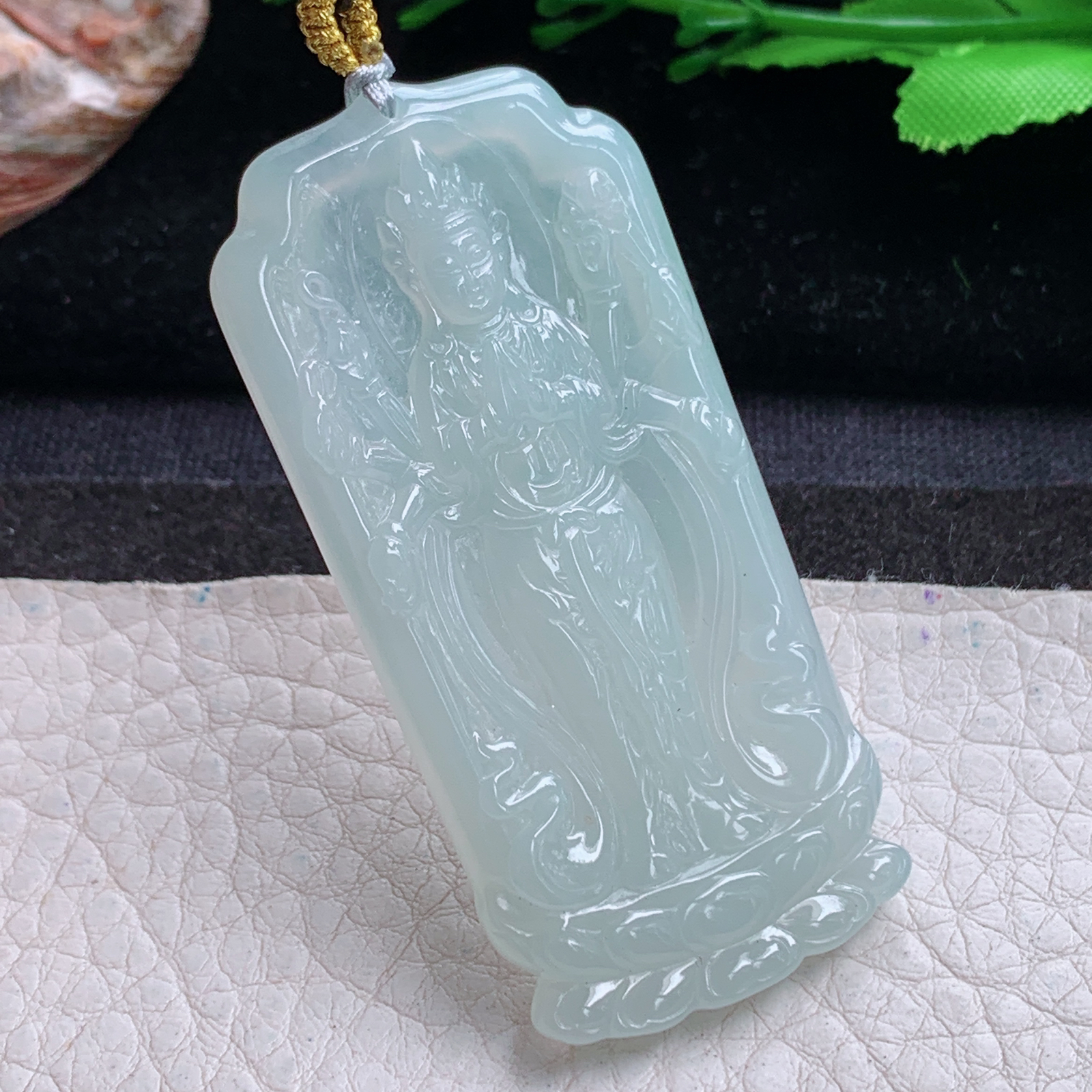 rp实拍57.6*28.3*5天然缅甸翡翠冰润千手观音 玉观音玉吊坠 玉挂件