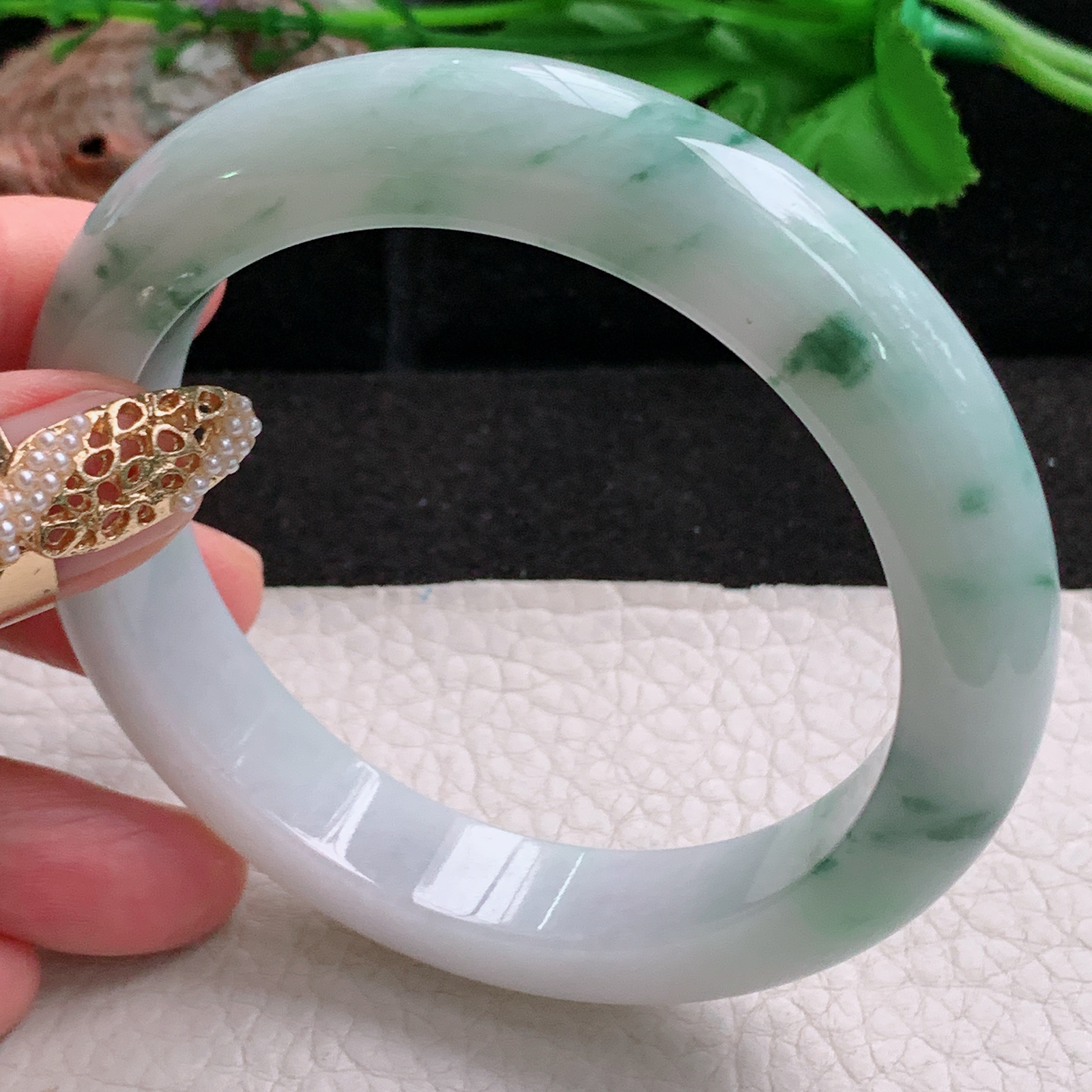 ee大圈口60.3*12.6*9.5平安镯 天然缅甸翡翠a货手镯飘花正圈厚装玉镯子