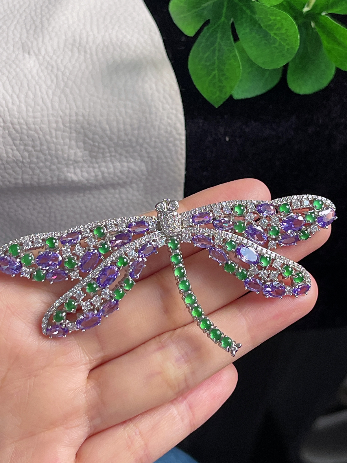 s925银 翡翠蜻蜓胸针