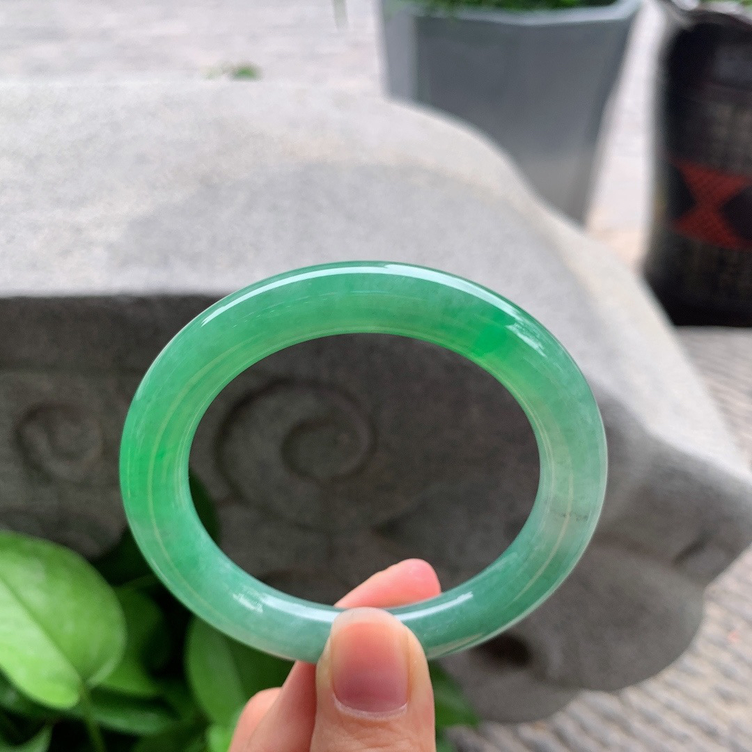 圈口54-9.7 【辣绿圆条手镯】圆条54 55可戴