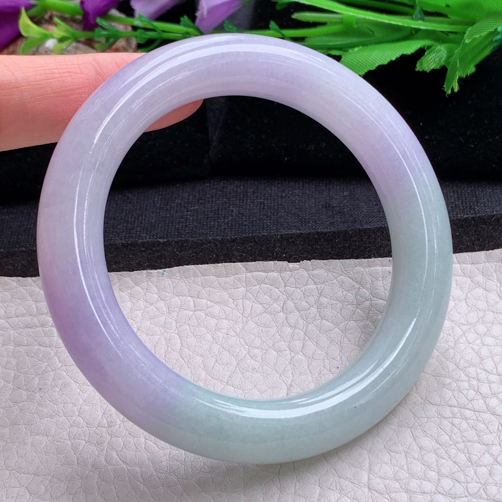 xc招财款59.5*12*11.8美人镯 天然缅甸翡翠a货手半山水春带彩圆条玉镯子