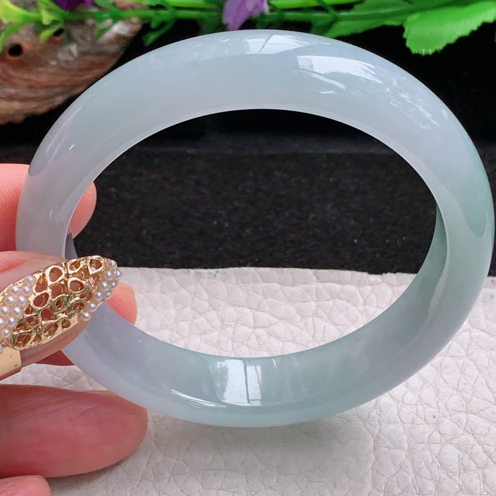 js冰润款55*13.8*7.3平安镯 天然缅甸翡翠a货手镯冰纯正圈玉镯子