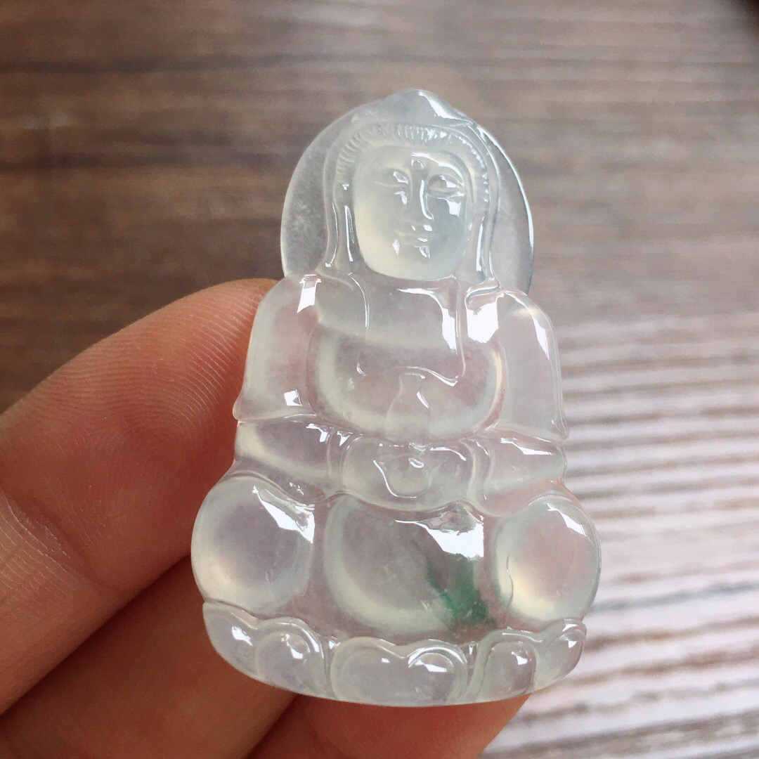 冰飘花观音吊坠 冰冰润润，玉质细腻，种水足，001 尺寸42.5*26.5*4.2