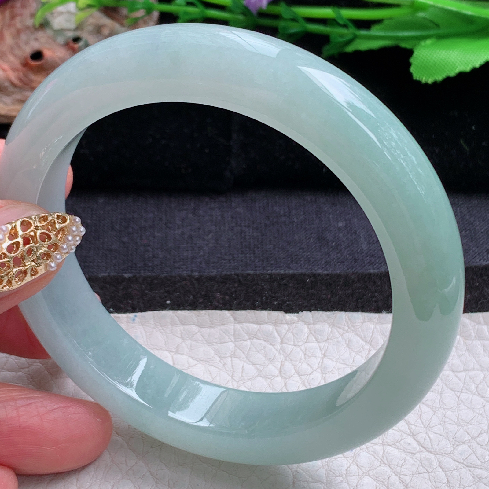 r冰晴款57*12.5*9.2平安镯 天然缅甸翡翠a货手镯冰润晴美正圈玉镯子