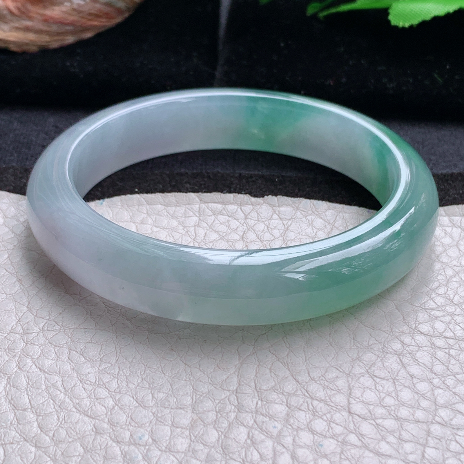 r招财款56.5*12.5*8.5平安镯 天然缅甸翡翠a货手镯冰润半山水正圈玉镯子