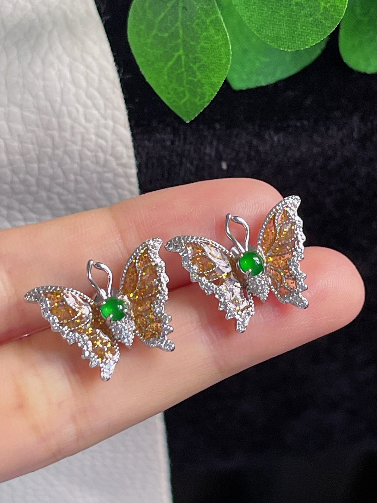 s925银 翡翠蝴蝶🦋耳钉