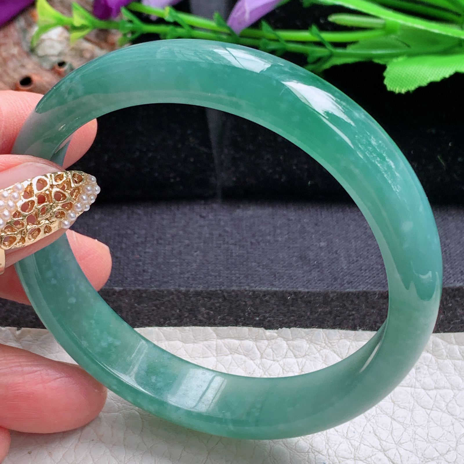 nr实拍59.5*13.3*7平安镯 天然翡翠a货手镯冰蓝绿正圈玉镯子
