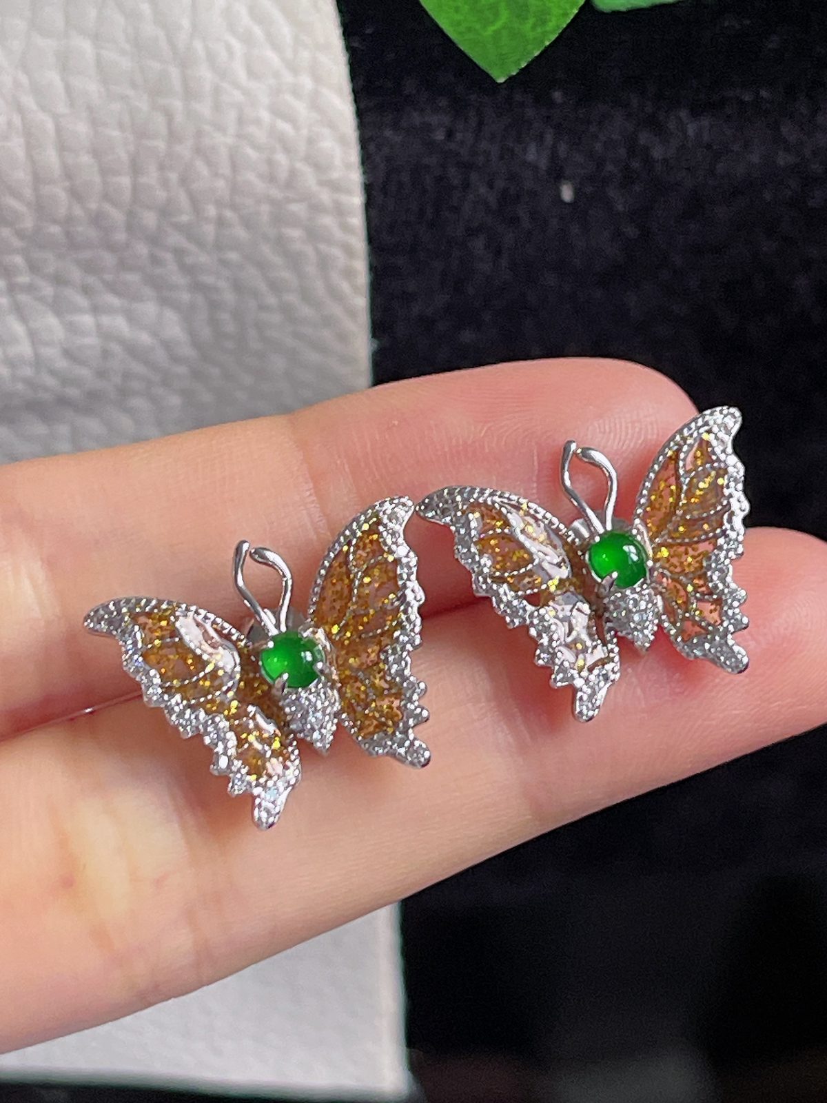 s925银 翡翠蝴蝶🦋耳钉