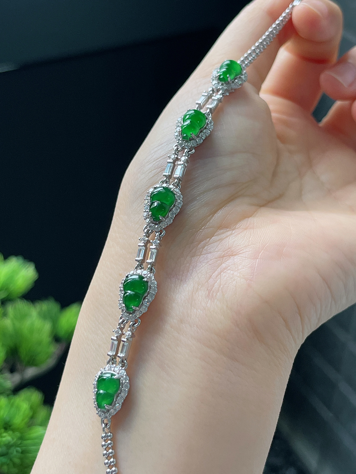 s925银 翡翠葫芦手链