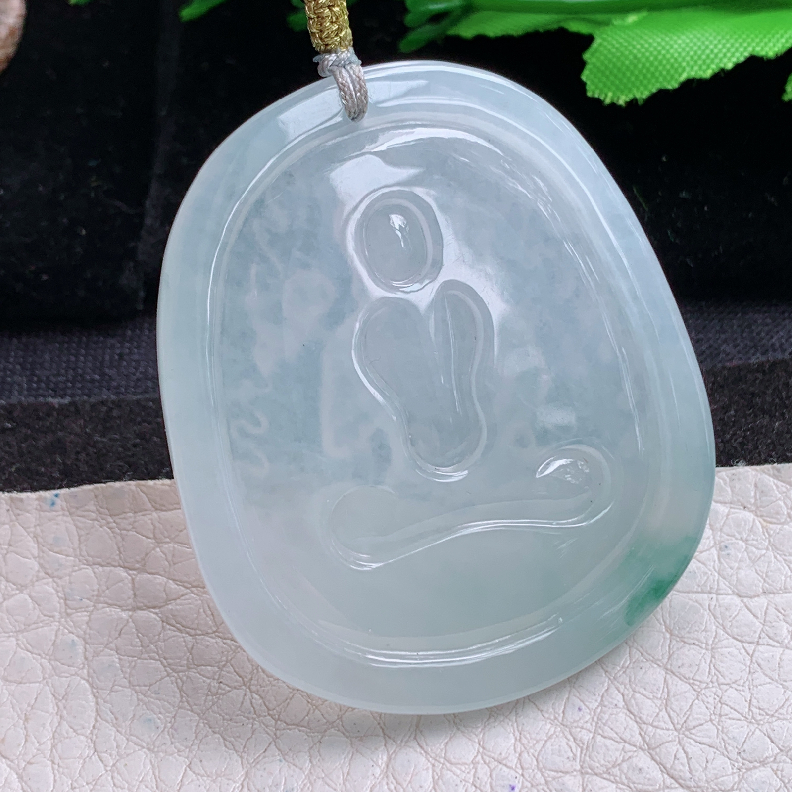 rp实拍50.3*42.8*5.5天然缅甸翡翠冰飘花虚空藏 生敞守护神玉吊坠 玉挂件