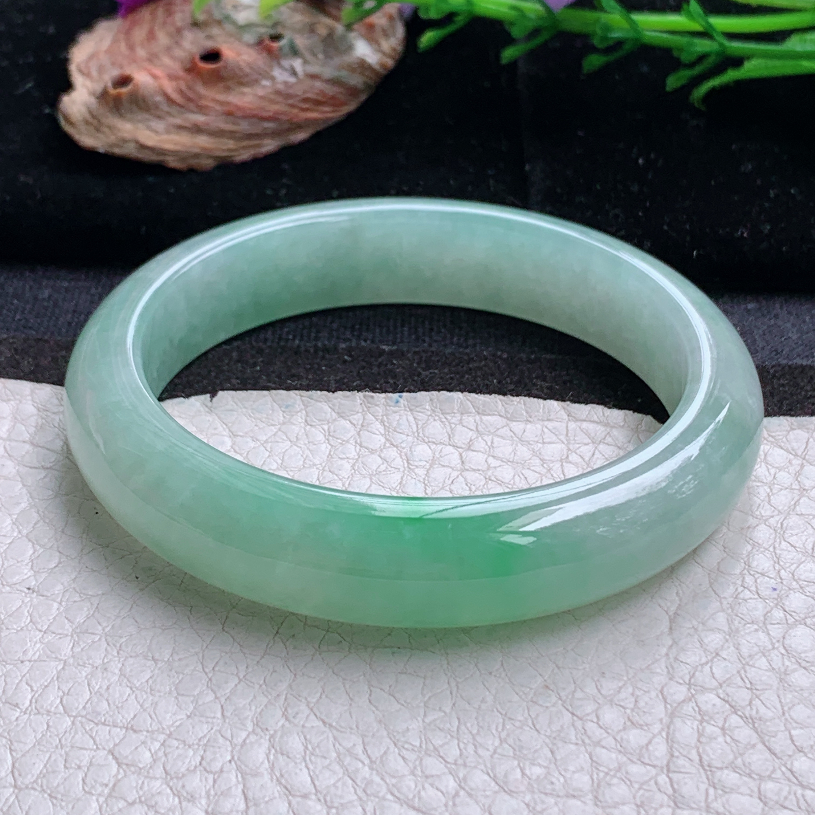 fx清爽款56*12.6*8.2平安镯 天然缅甸翡翠a货手镯飘绿正圈玉镯子