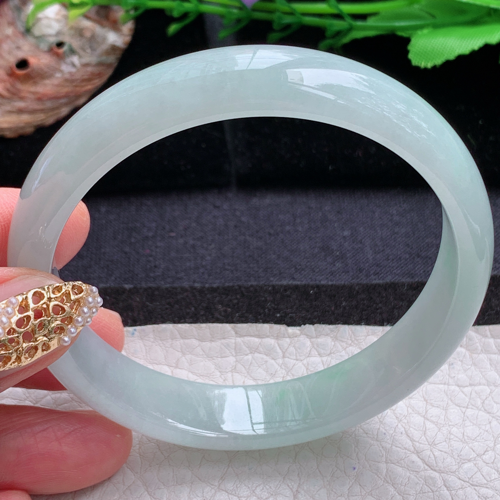 nr实拍59.5*13*6.5平安镯 天然缅甸翡翠a货手镯冰润浅绿正圈玉镯子