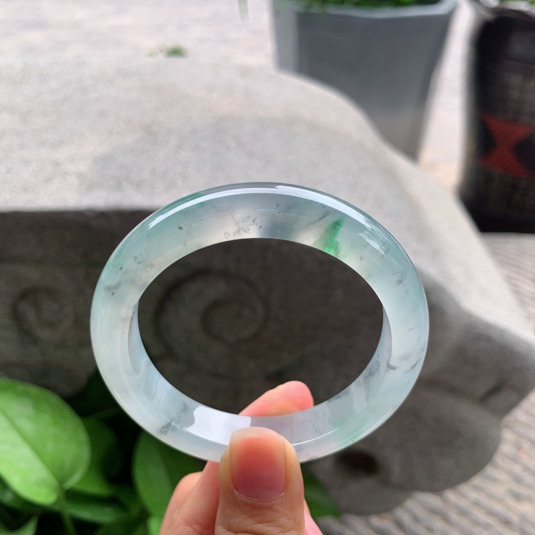 圈口 54.3-11.8-8.5【冰种飘绿正圈手镯】正圈54 55可戴