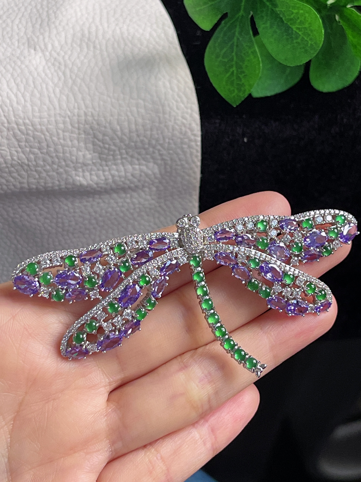 s925银 翡翠蜻蜓胸针