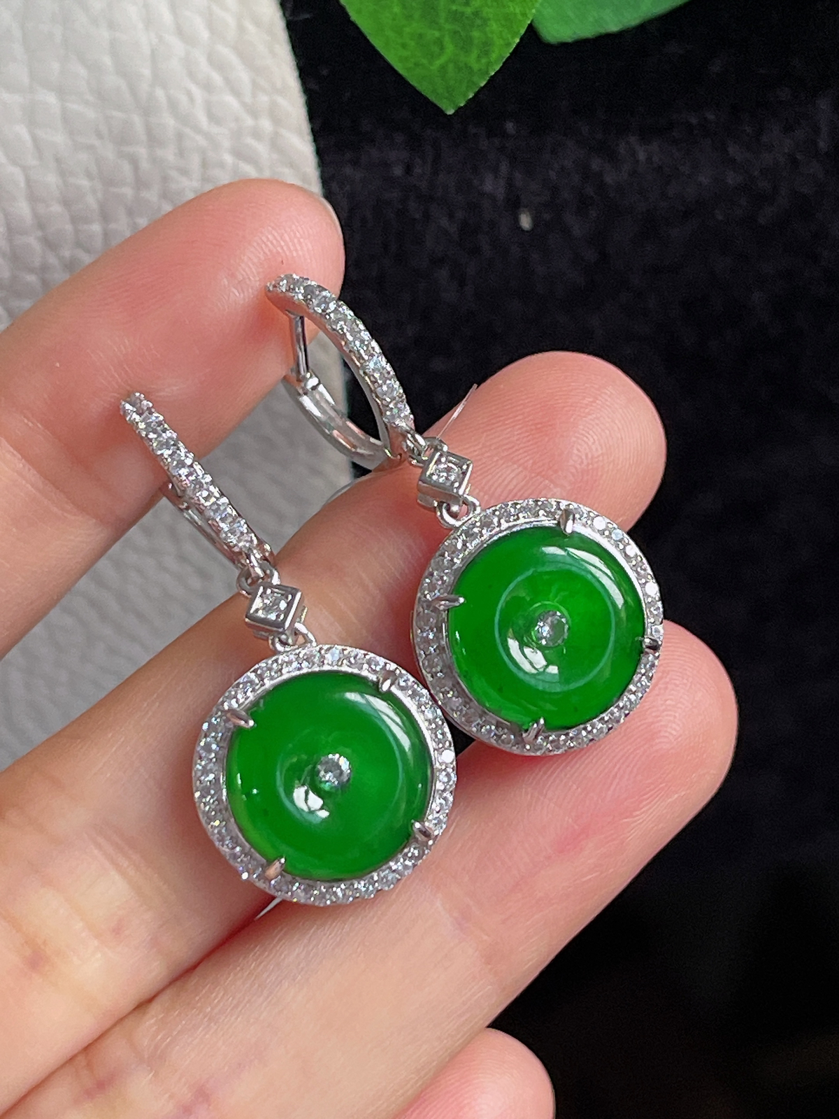 s925银 翡翠耳坠