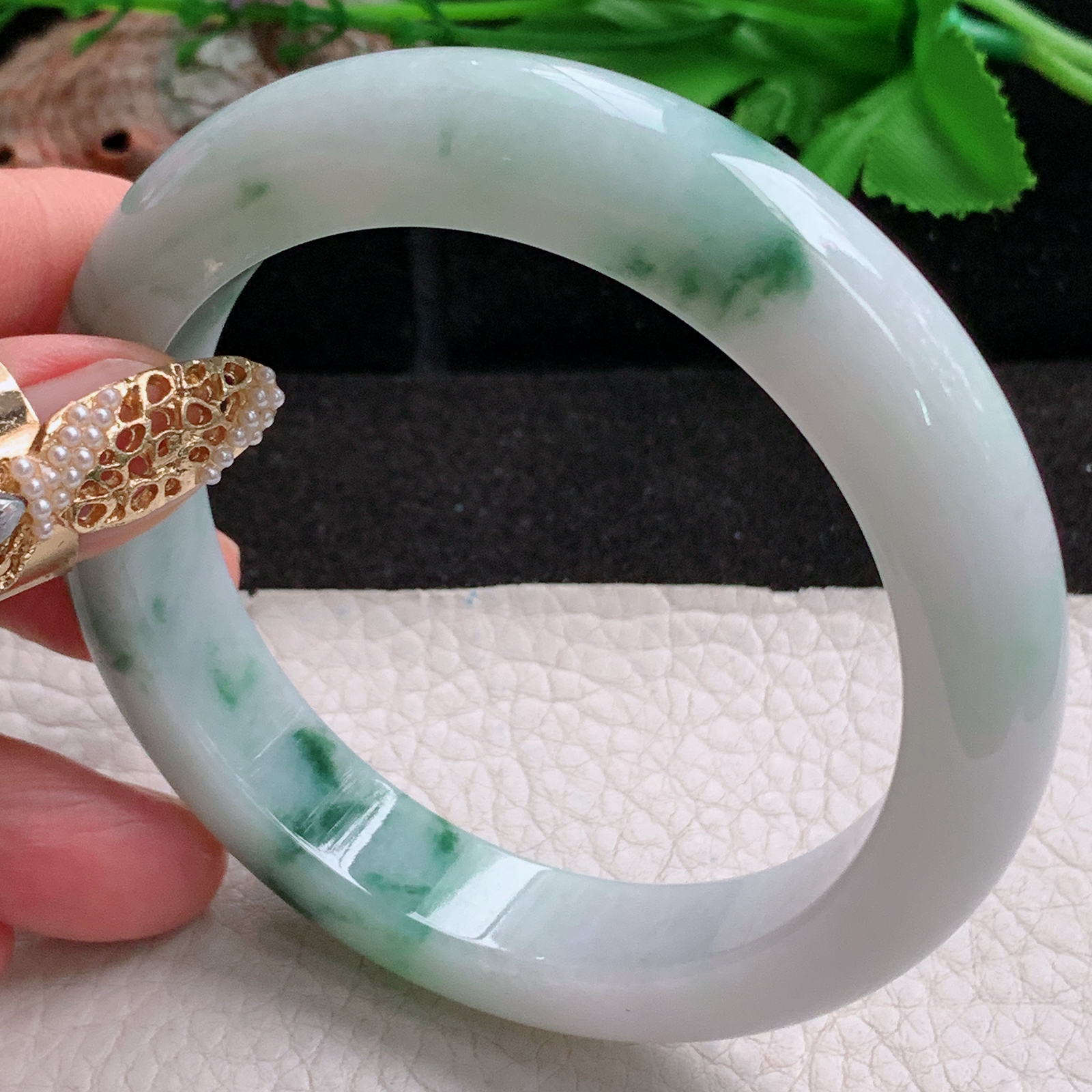 ee大圈口60.3*12.6*9.5平安镯 天然缅甸翡翠a货手镯飘花正圈厚装玉镯子