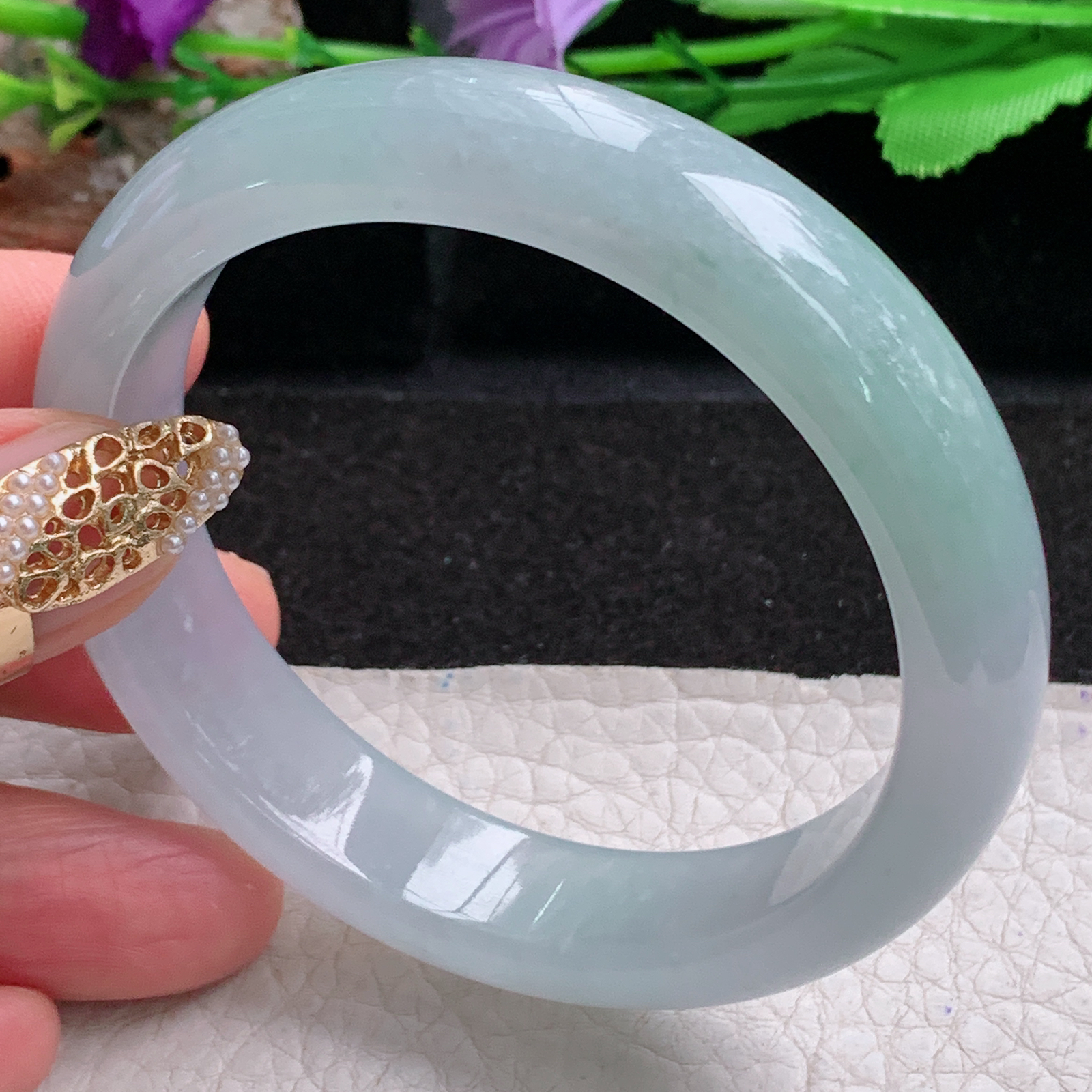 js冰润款55*13.8*7.3平安镯 天然缅甸翡翠a货手镯冰纯正圈玉镯子