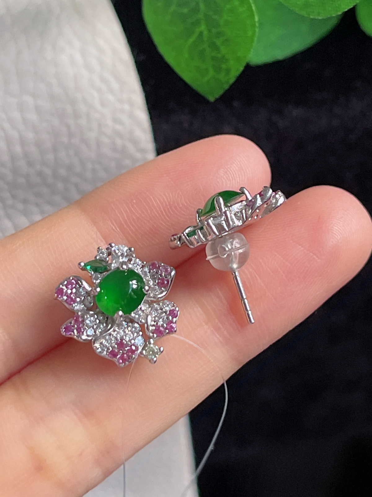 s925银 翡翠耳钉