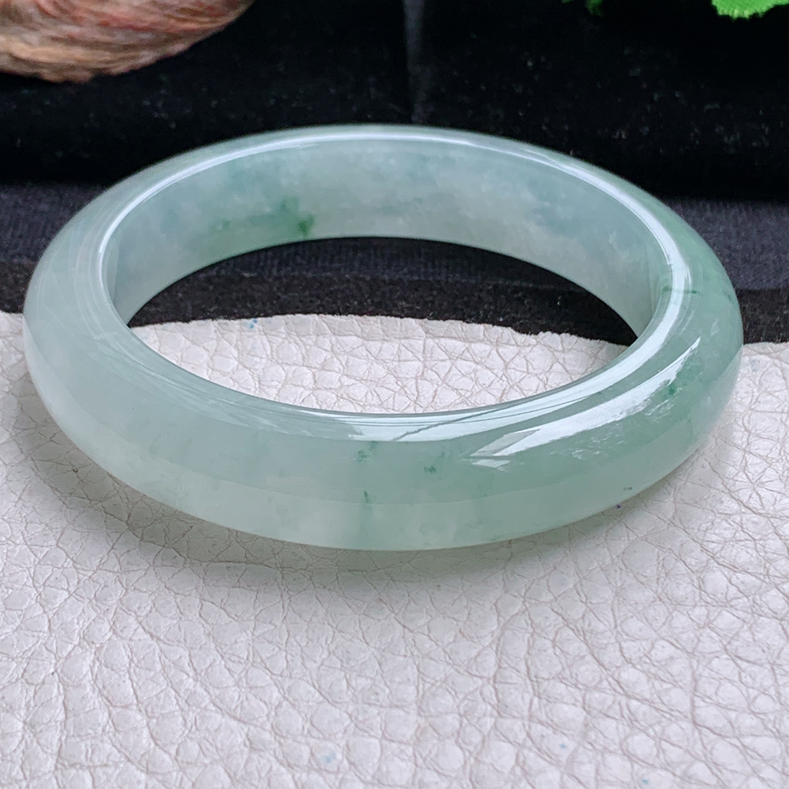 fx实拍55.5*8.8平安镯 天然缅甸翡翠a货手镯冰飘花正圈玉镯子