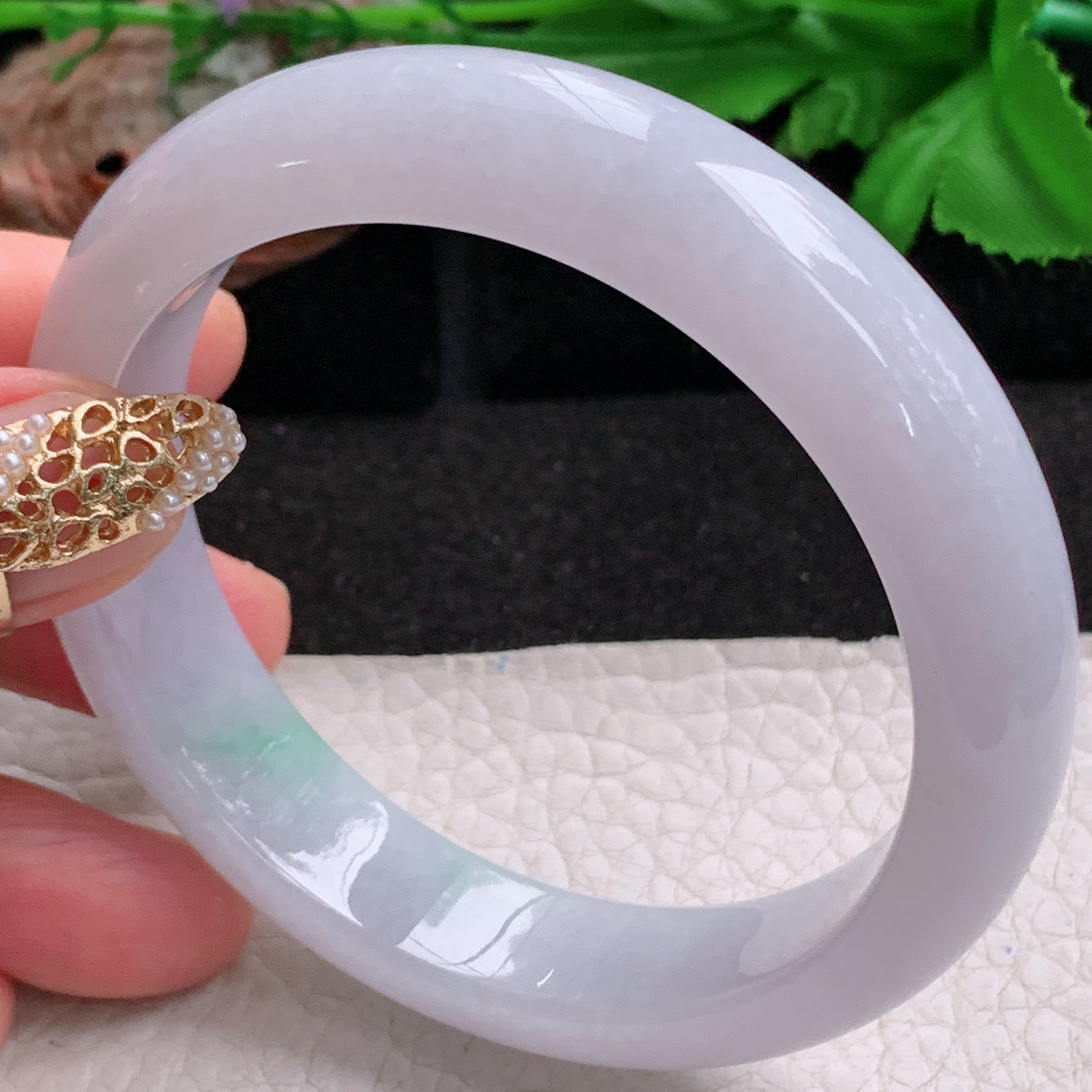 ee实拍57.5*13*8.5平安镯 天然缅甸翡翠a货手镯淡紫正圈玉镯子