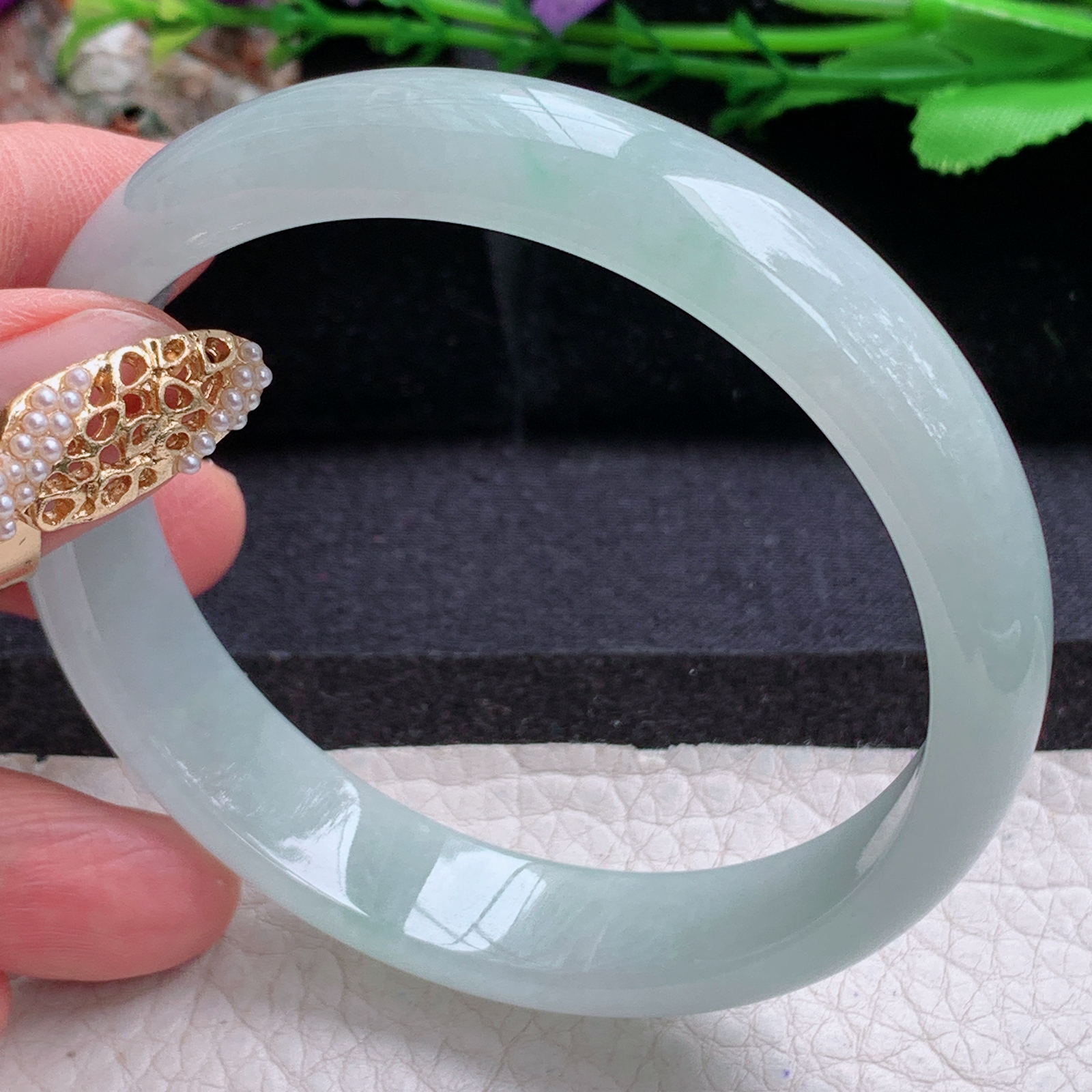 nr实拍59.5*13*6.5平安镯 天然缅甸翡翠a货手镯冰润浅绿正圈玉镯子