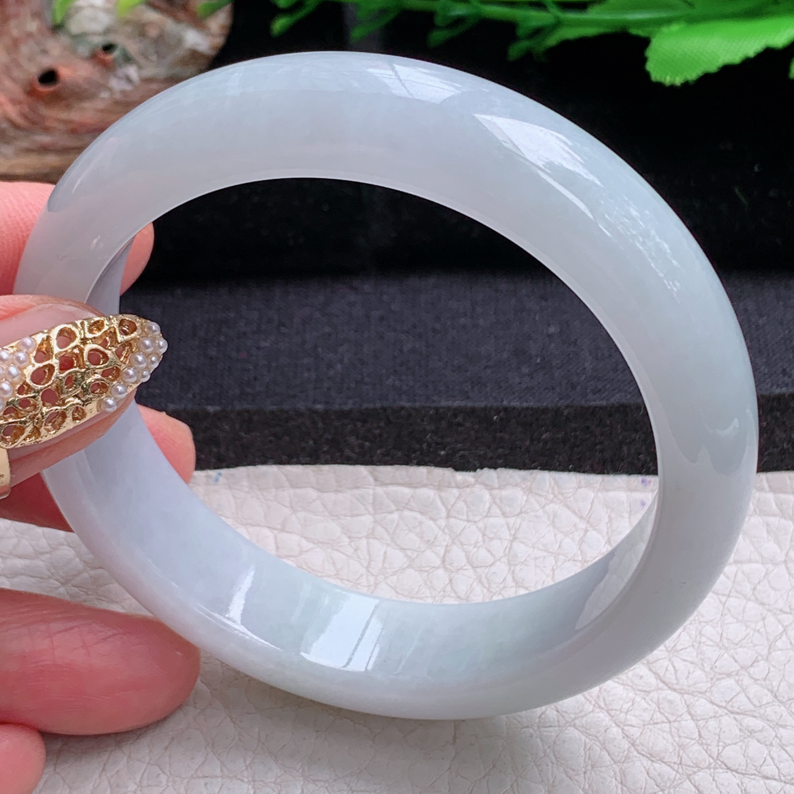 nr实拍57*14.3*8平安镯 天然缅甸翡翠a货手镯白月光纯美正圈玉镯子