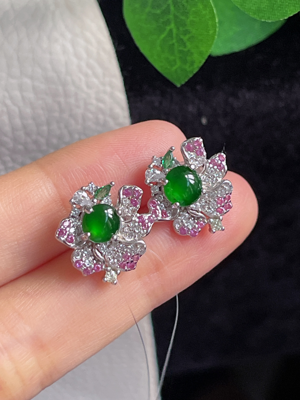 s925银 翡翠耳钉