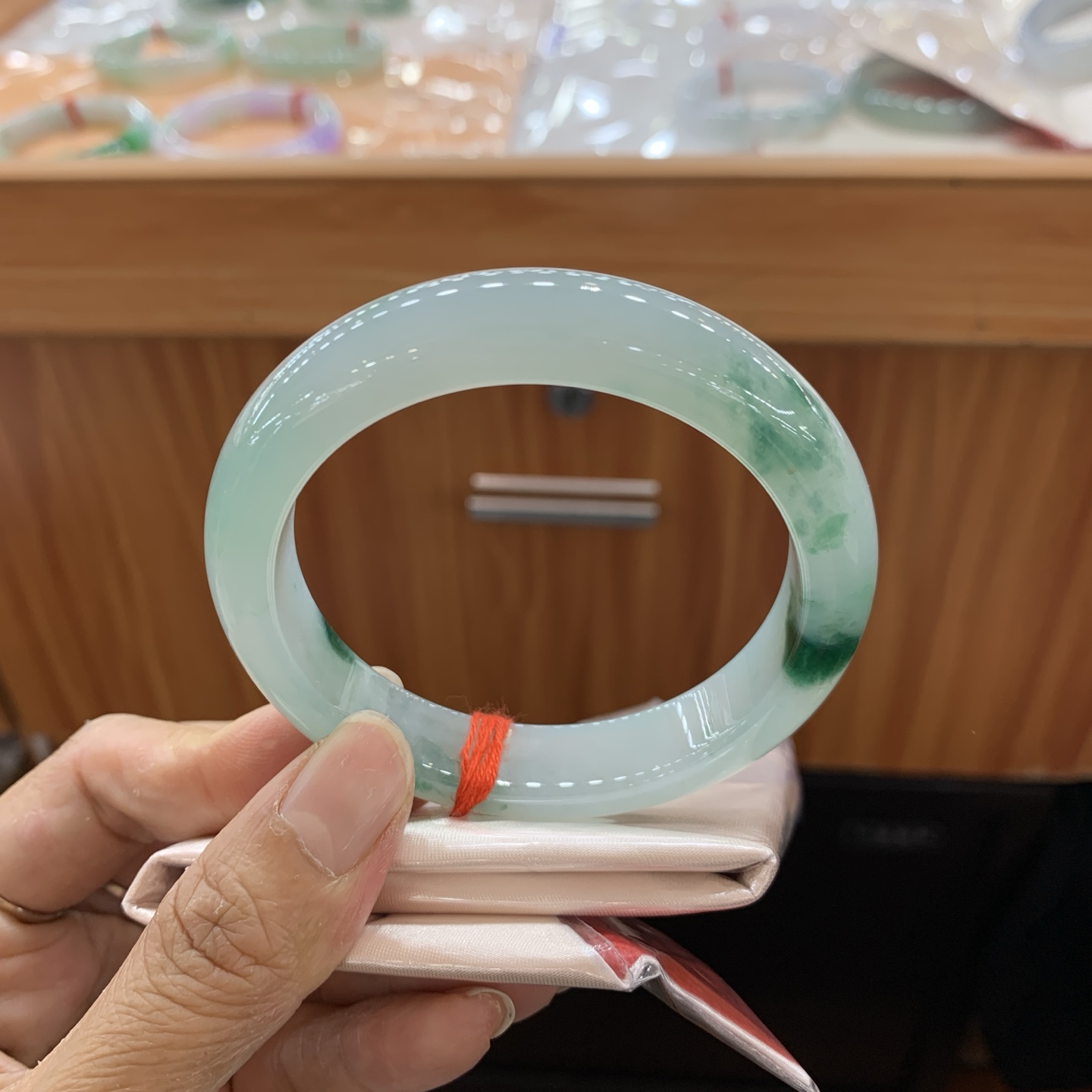 041523XY 冰飘花正圈翡翠手镯 57.5-12.5-8.5