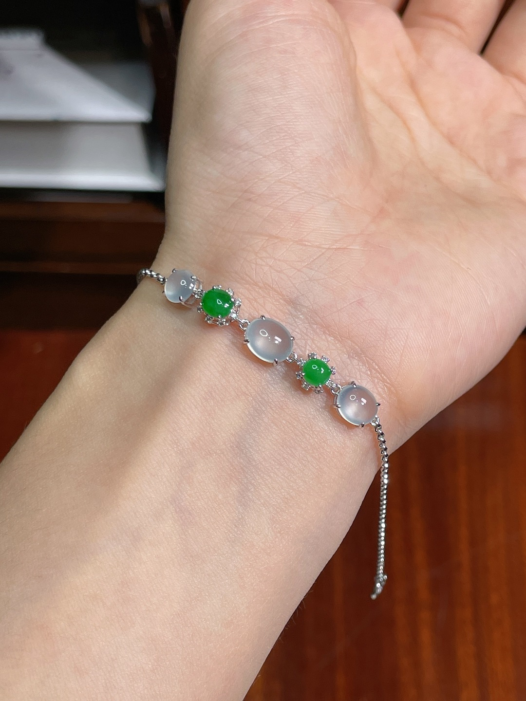 ️冰种蛋面手链 无裂 18k金镶嵌 ，7.8-6.2-2.3