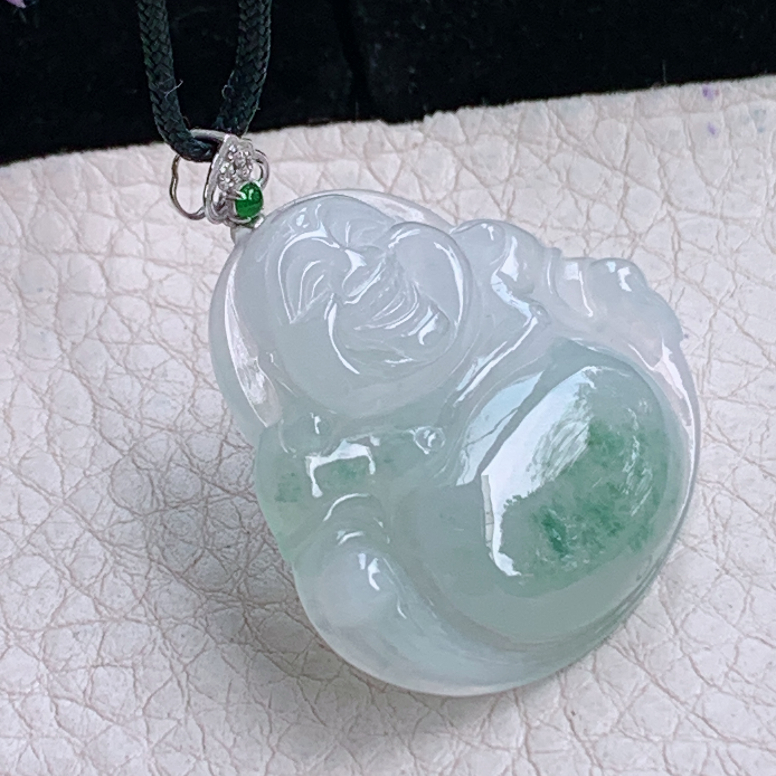 zz3实拍31.5*35.2*6天然缅甸翡翠冰飘花大佛公吊坠 镶金扣弥勒佛像毛衣坠