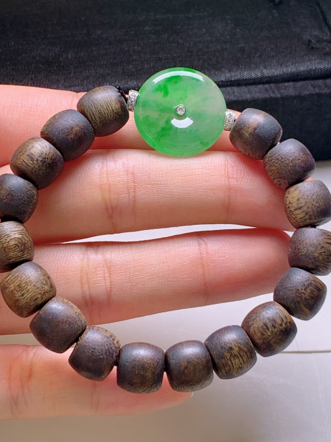 ️ 冰阳绿平安扣珠串，无裂翠绿水润，裸石18.6-3.6