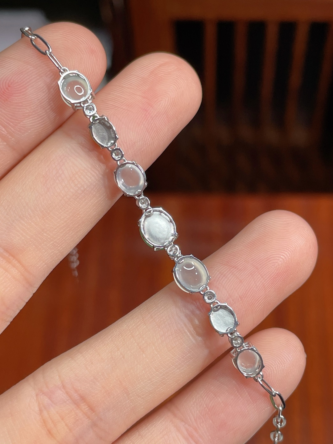 ️冰种蛋面手链 无裂 18k金镶嵌 ，6.6-5.7-2.1