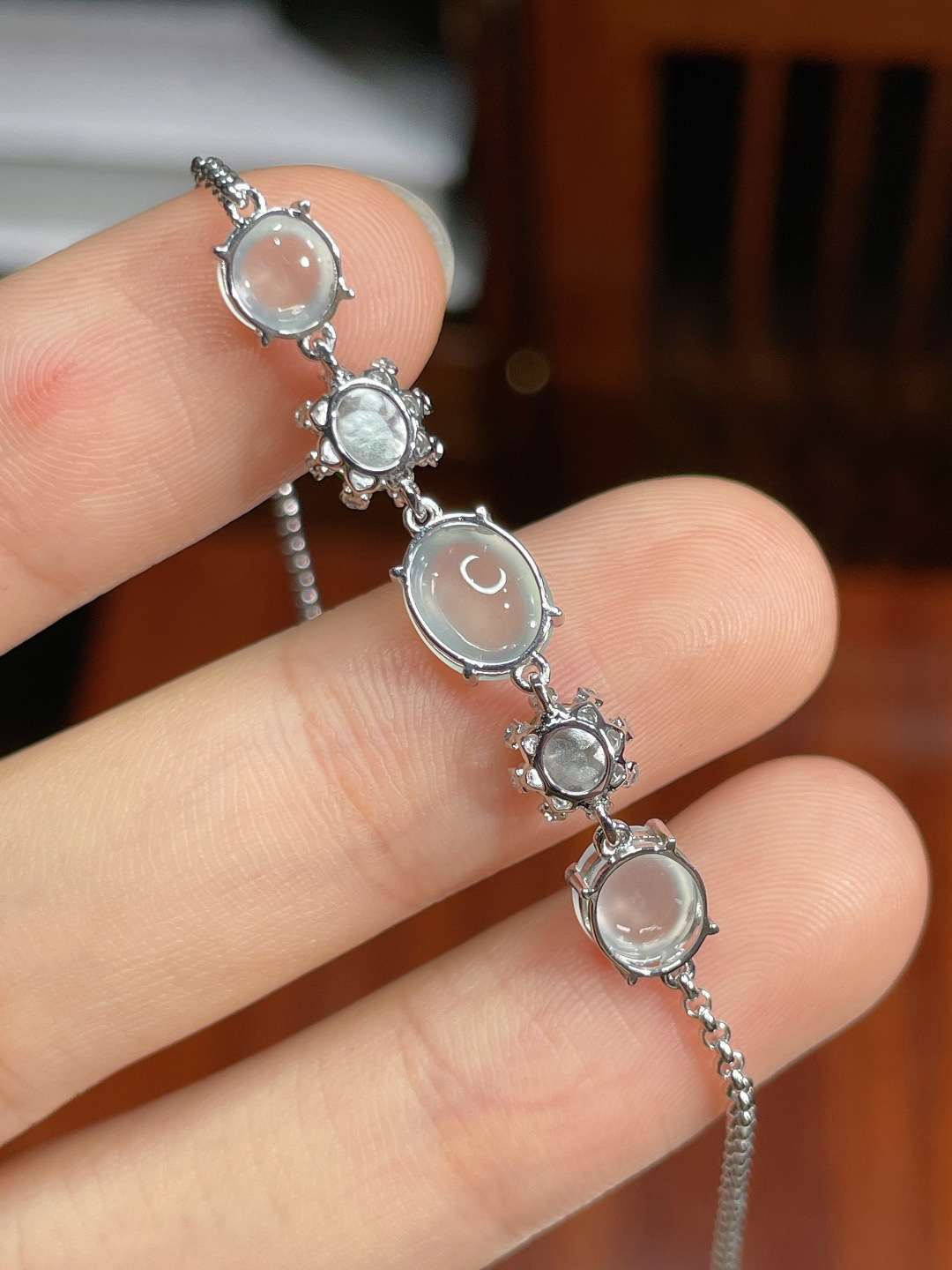 ️冰种蛋面手链 无裂 18k金镶嵌 ，7.8-6.2-2.3