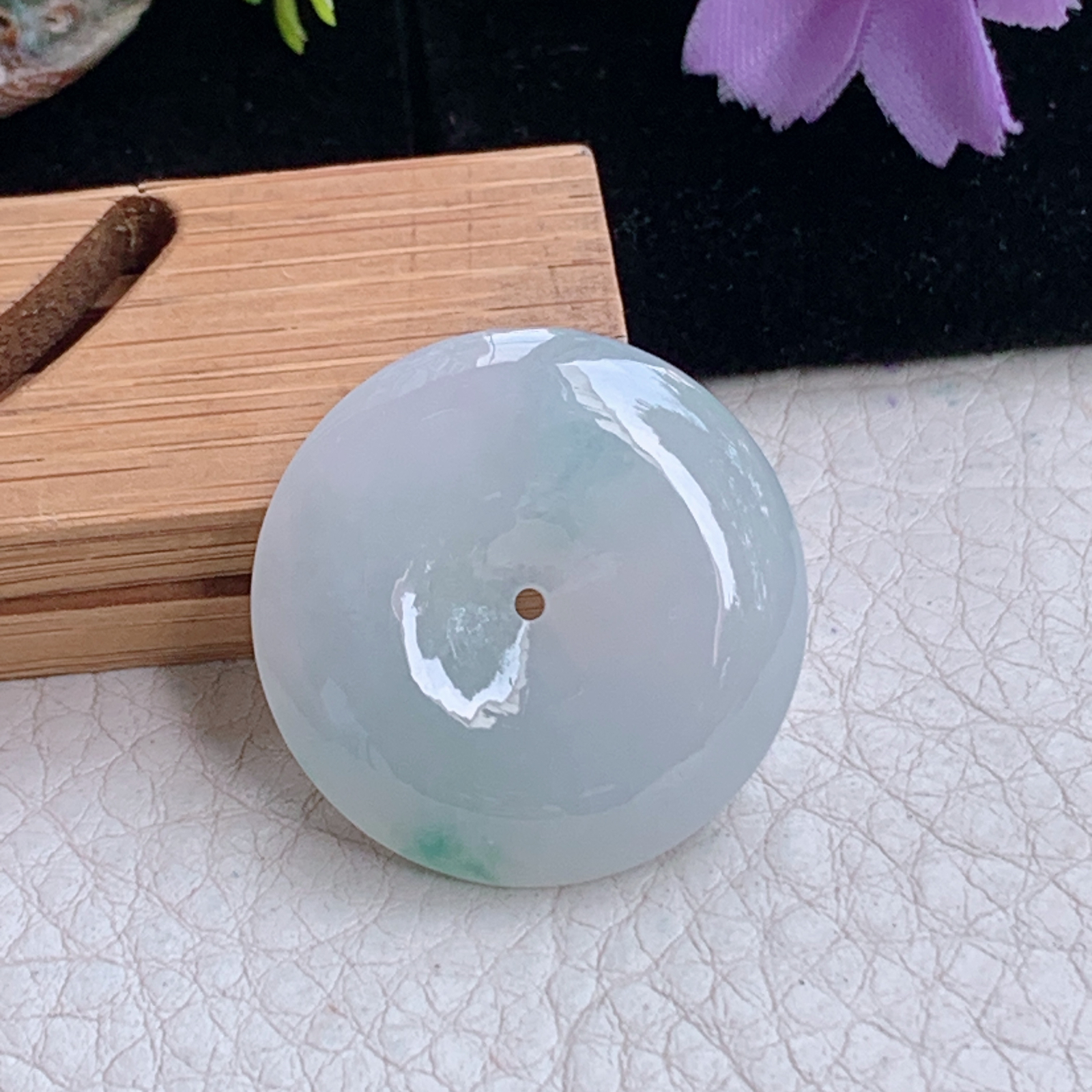 zz3实拍27.5*5.8天然缅甸翡翠冰飘花平安扣吊坠