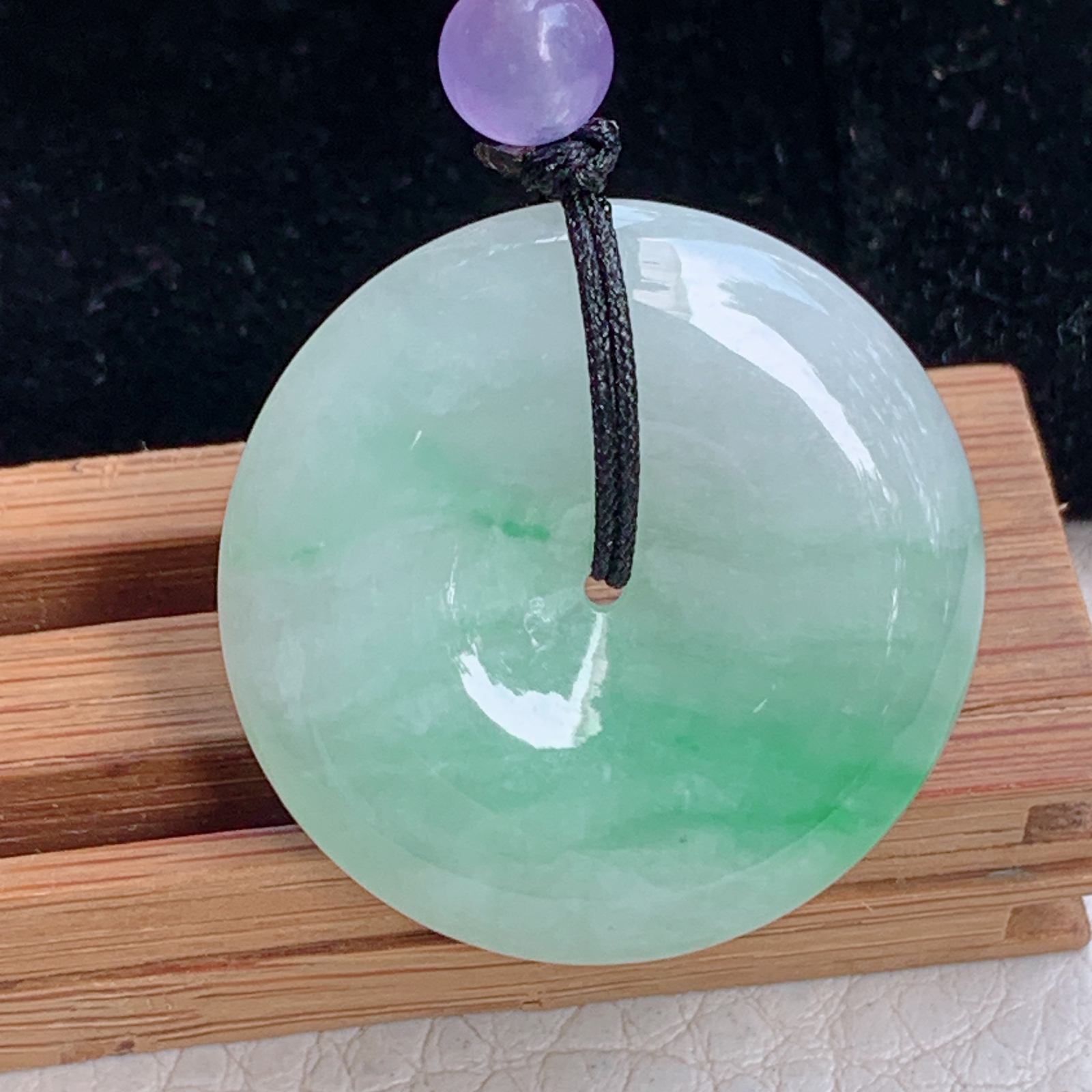 zz3实拍25*5天然缅甸翡翠飘绿花平安扣吊坠