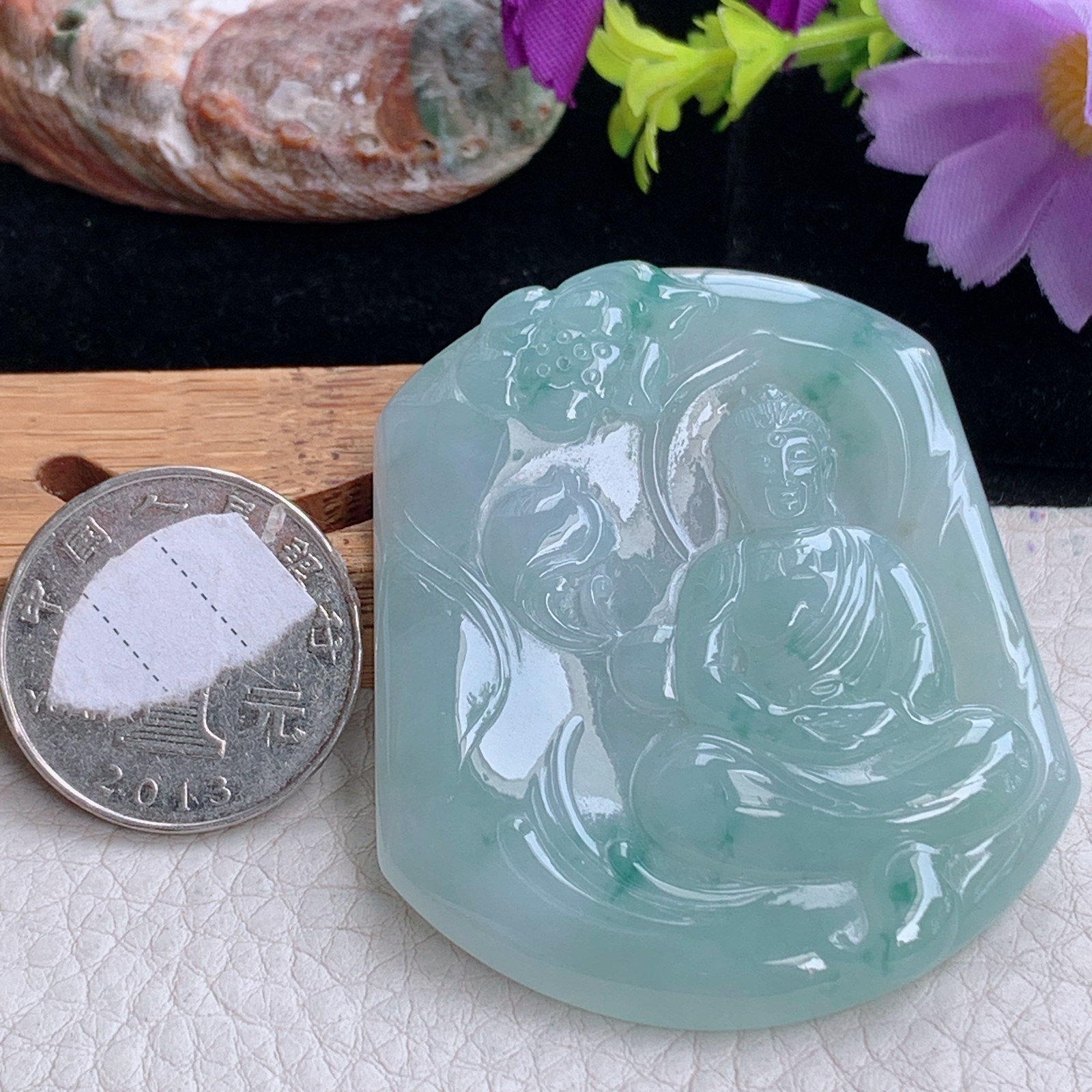 zz3实拍54.3*46.5*6天然缅甸翡翠冰透大日如来佛祖吊坠 生肖守护神