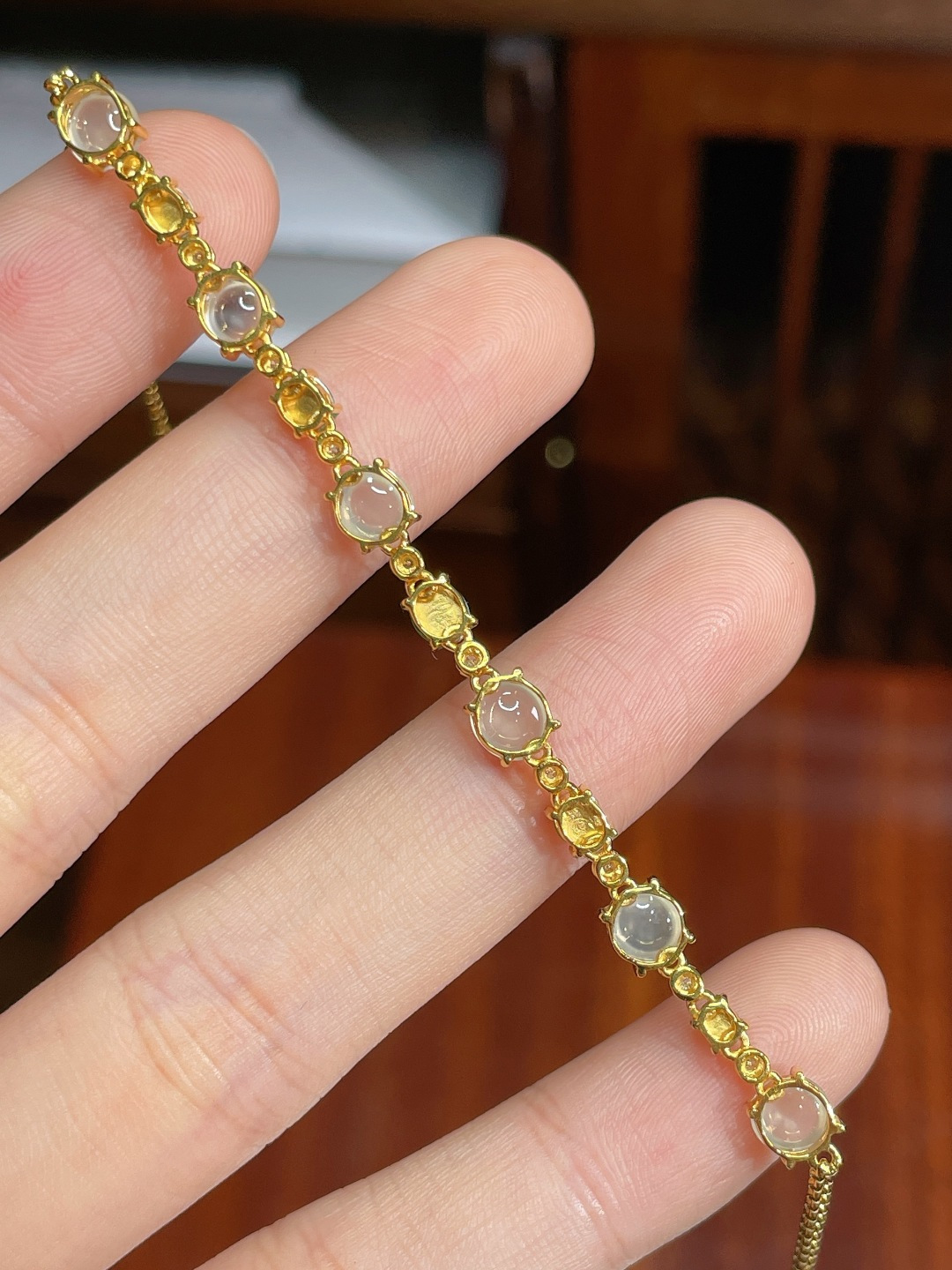 ️冰种蛋面手链 无裂 18k金镶嵌 ，5.3-4.7-1.7