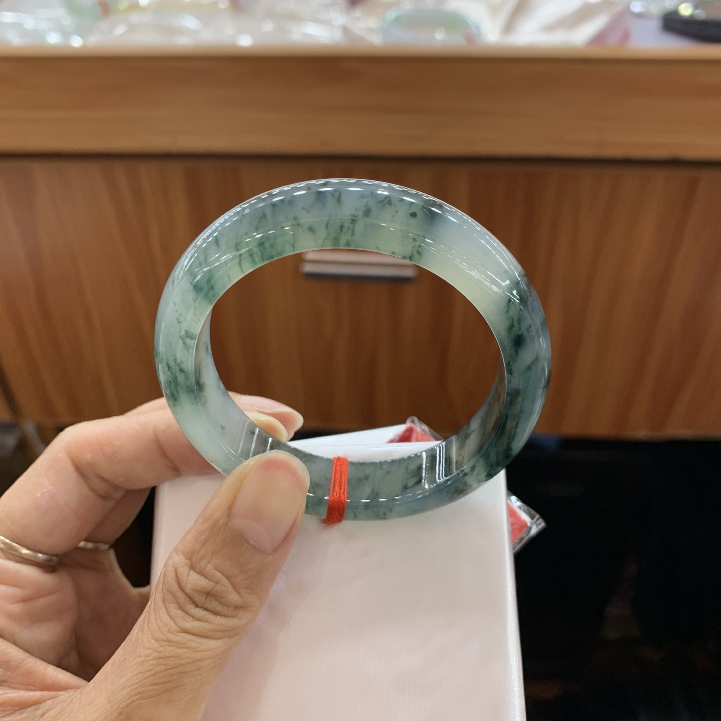 041638GX冰飘花正圈翡翠手镯53-13-8.3