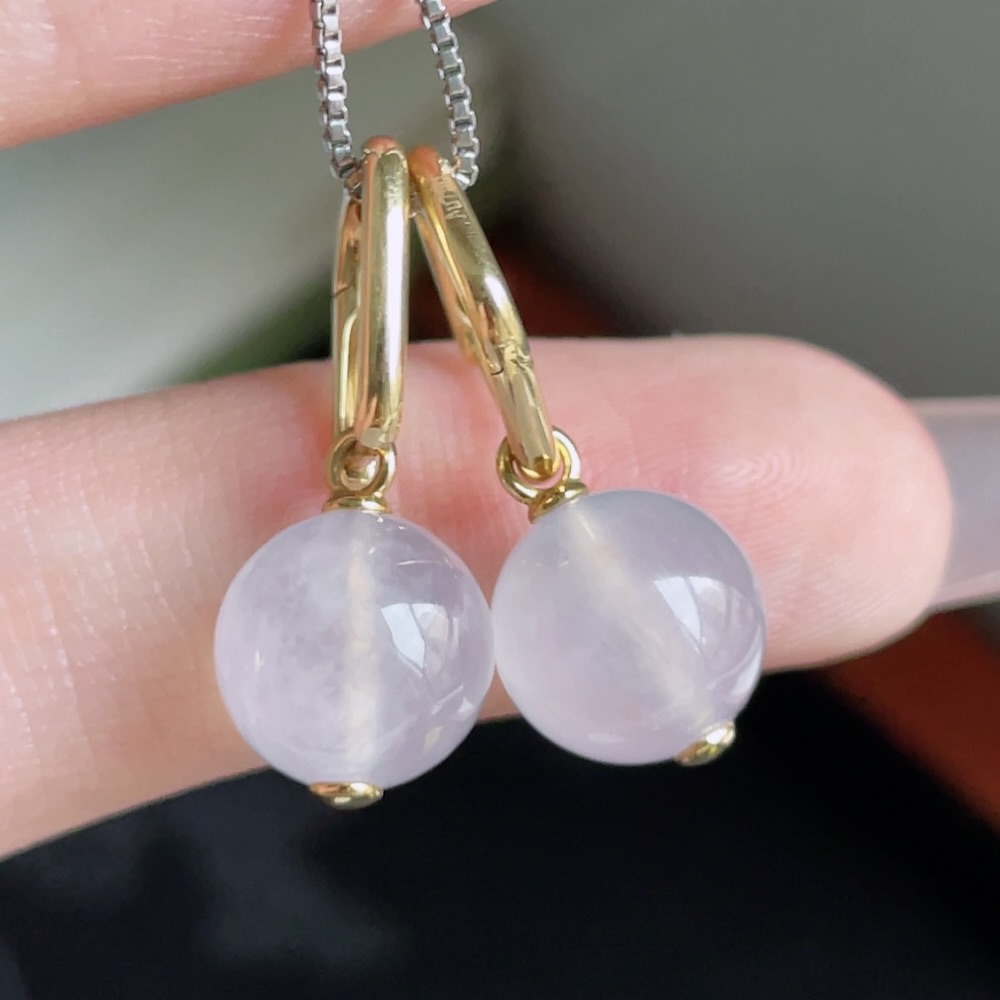 ️ 冰种圆珠耳坠 ；冰润通透 珠圆玉润 18k金镶嵌；整体 23.6；裸石 9.5；ss