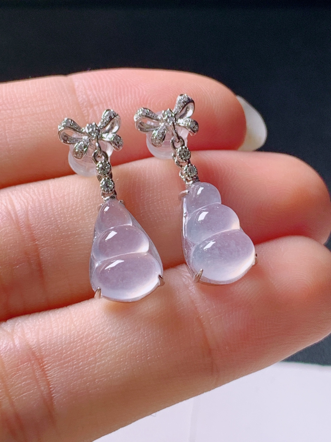 ️ 冰种福豆耳坠，无裂冰透起光，裸石12.1-8.3-4.9