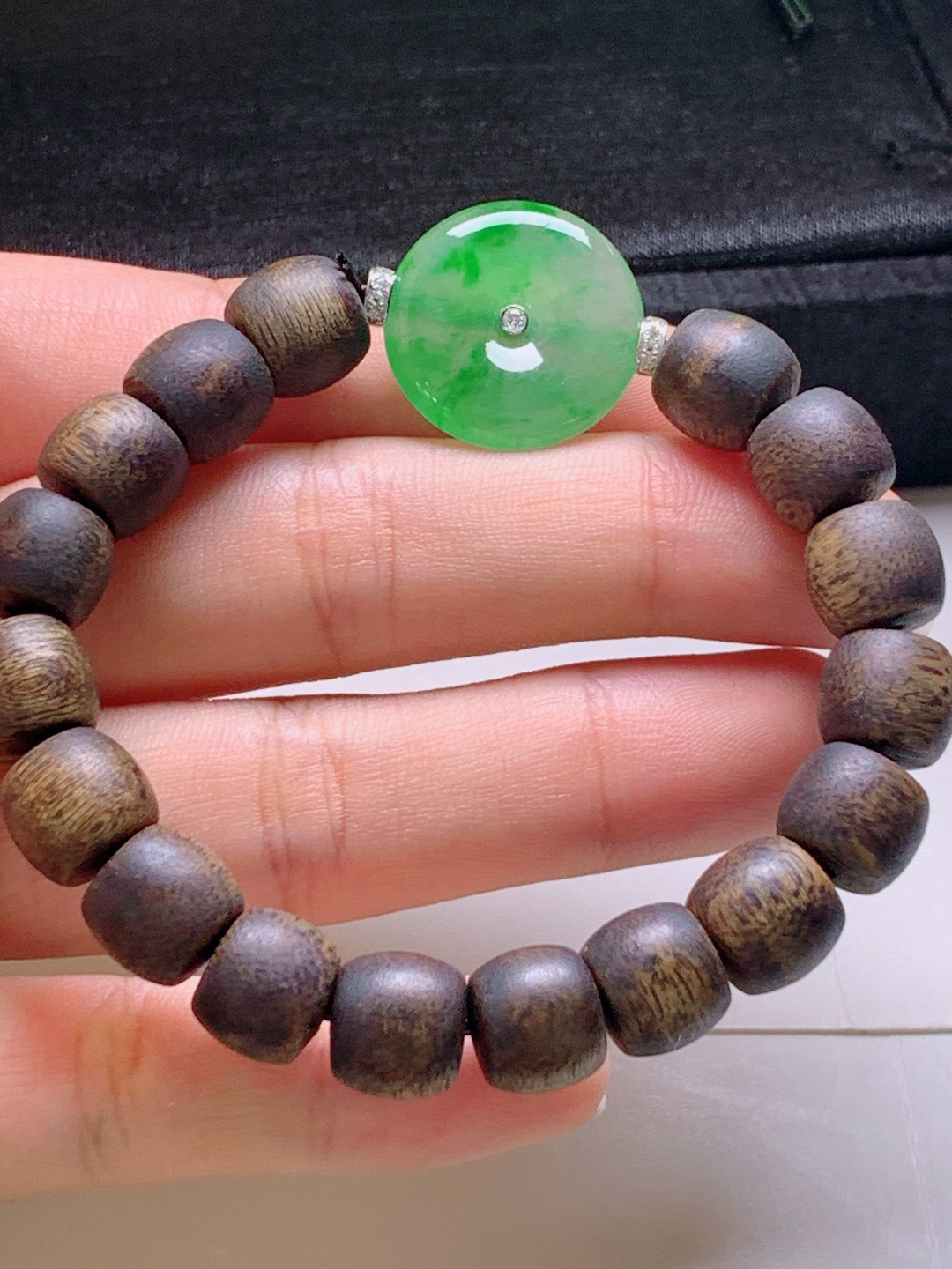 ️ 冰阳绿平安扣珠串，无裂翠绿水润，裸石18.6-3.6