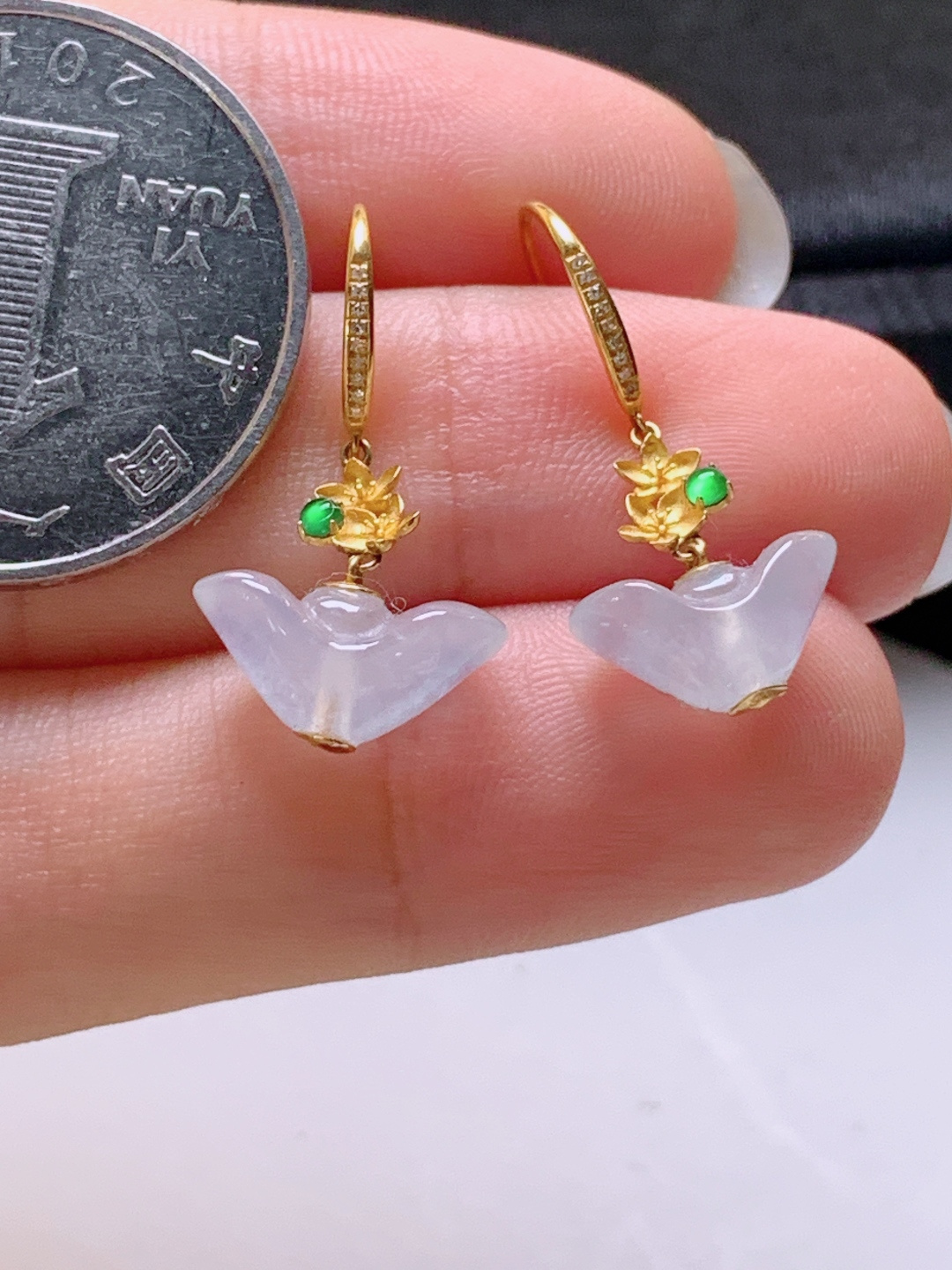 ️ 冰种元宝耳坠，无裂冰透，裸石5.8-11.2-5.9