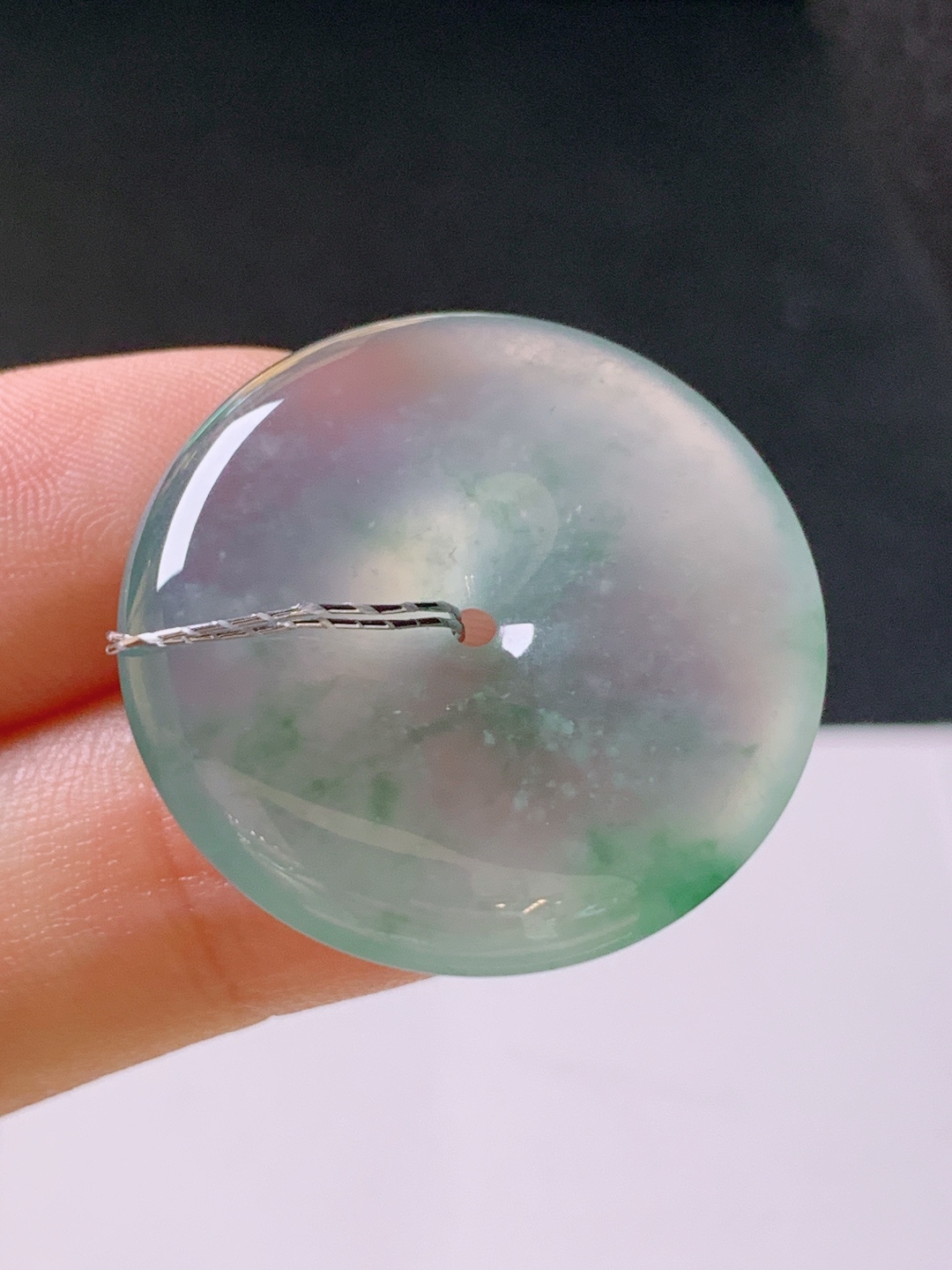 ️ 冰种飘花平安扣，无裂通透饱满，裸石27.1-5.8