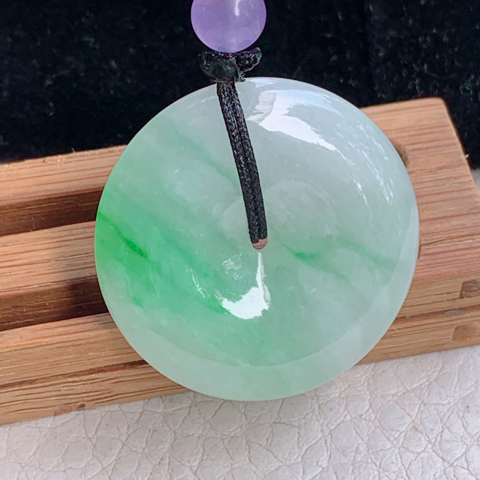 zz3实拍25*5天然缅甸翡翠飘绿花平安扣吊坠