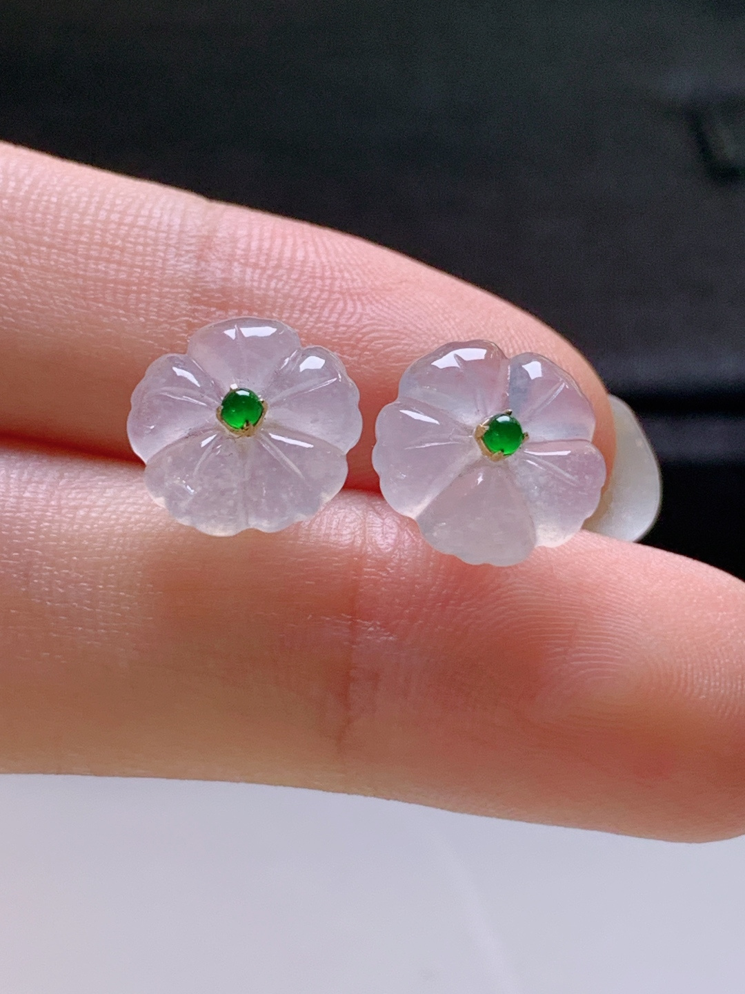 ️ 冰种花朵耳钉，无裂冰透水润，裸石10.5-2.7